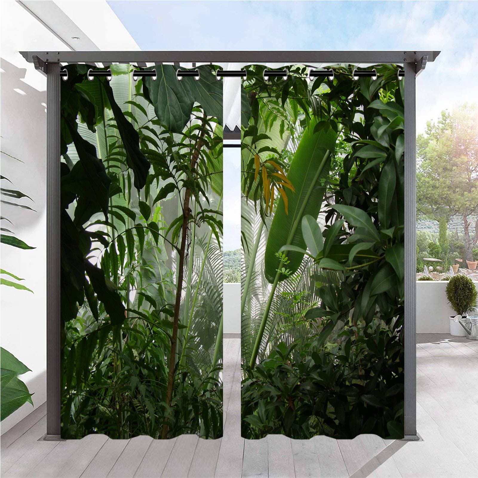 ANHOPE Outdoor Curtains Waterproof Eyelet Ring Top Drapes Mist Jungle Tropical Rainforest Print Pattern Privacy Outside Curtains for Patio Garden Gazebo Pergola Porch Pool 2 Panels 36 x 84 Inch — image 1