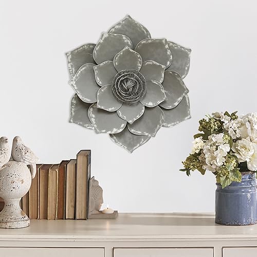 Miniatura 2 de Stratton Home Decor S07656 Lotus - Decoración de pared, 19.69 pulgadas de ancho x 2.56 pulgadas de profundidad x 19.69 pulgadas de alto, gris