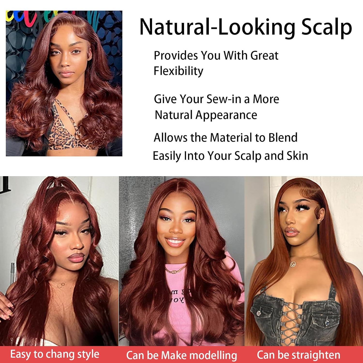 Reddish Brown Bundles with Closure Human Hair Loose Deep Wave Bundles Color 33 Reddish Brown Bundles with 4x4 Closure Copper Red Human Hair Extensions (Loose Deep Wave 18 20 22+18free)