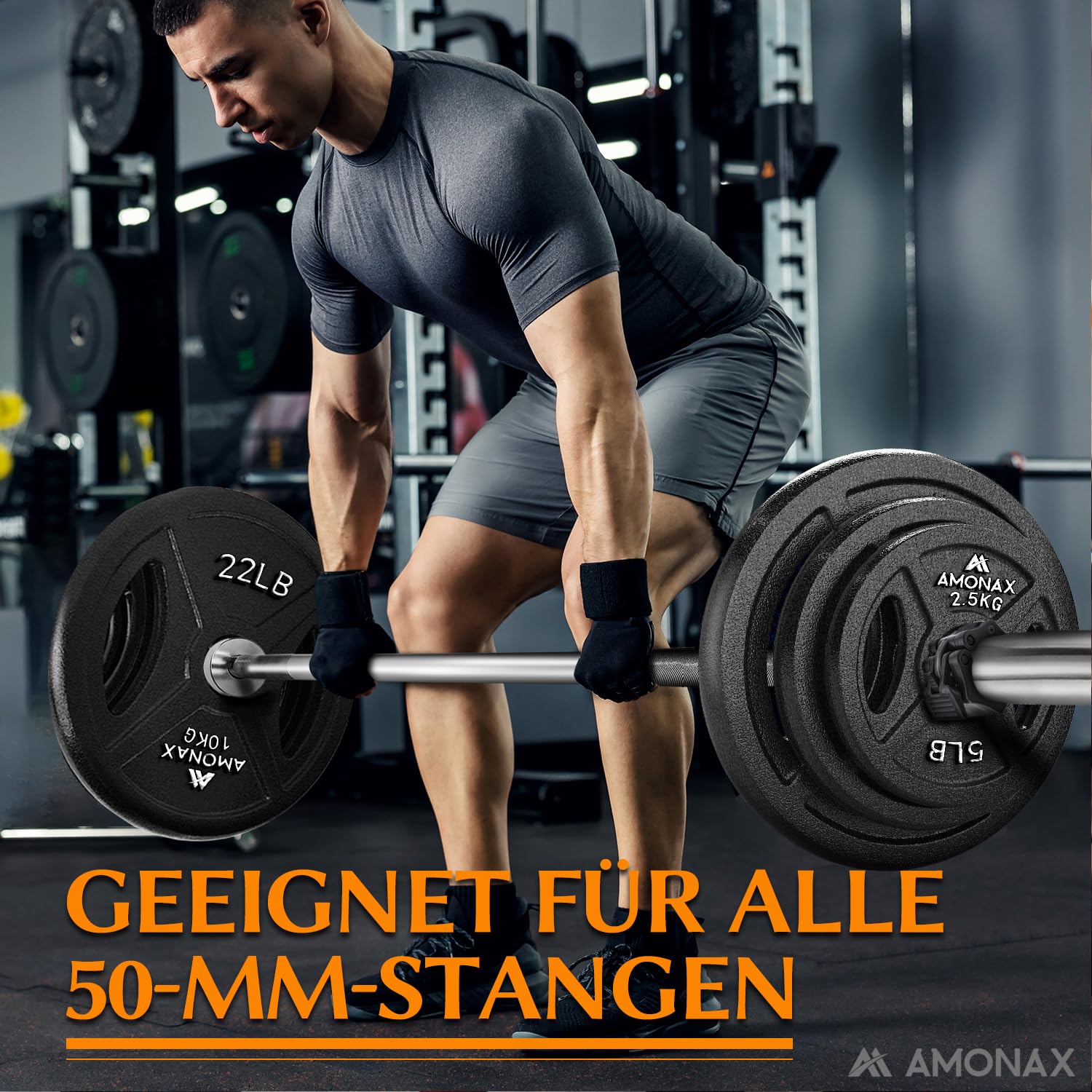 Amonax AMONAX Gusseisen Hantelscheiben Set, 2,5kg, 5kg, 10kg Hantel Set für 25mm & 50mm Olympia Gewichte Hantel Bar, Metall Hantelscheiben für Gewichtheben und Hip Thrust, Hantelscheiben für Home Gym