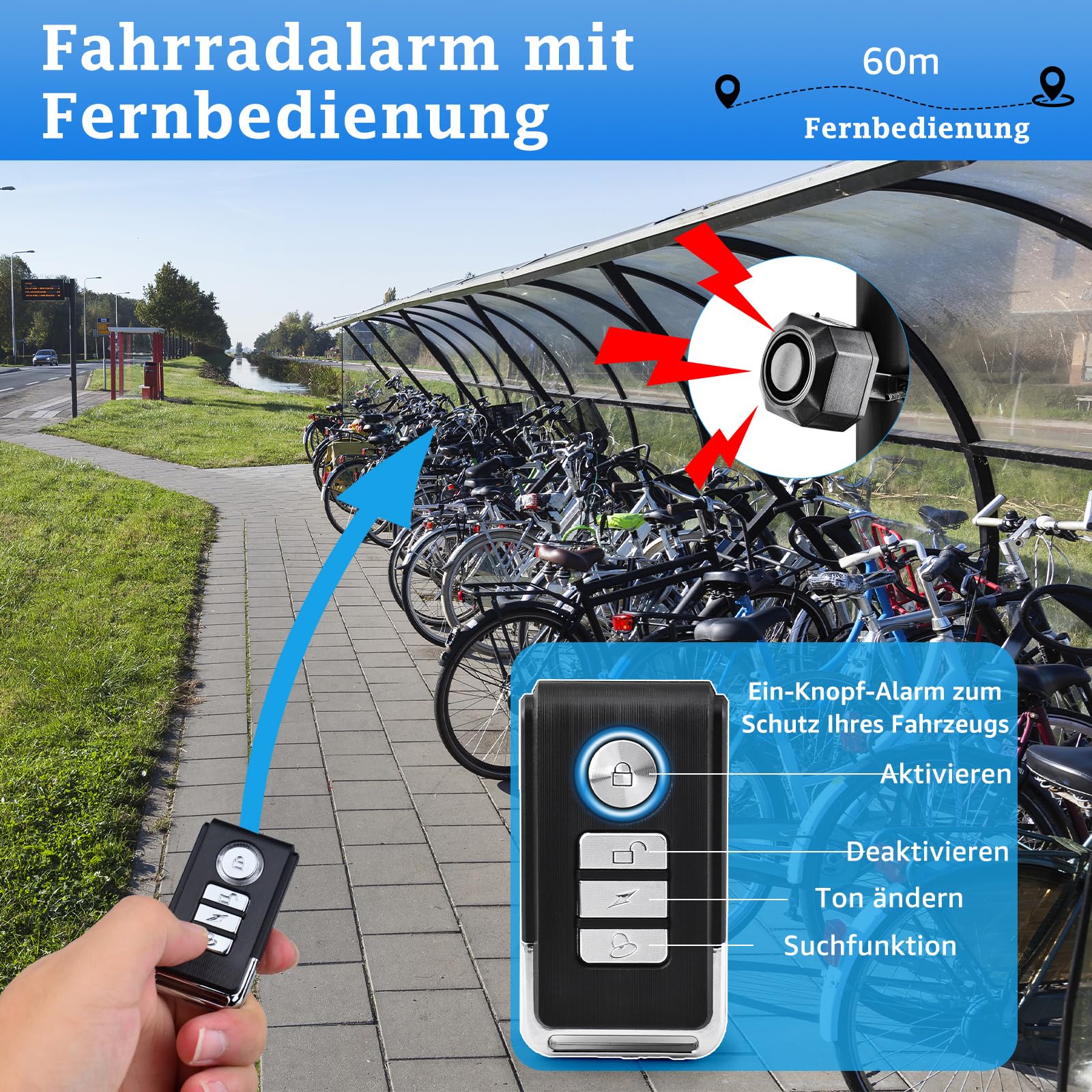 NineLeaf Alarme de vélo Anti-vol avec Support USB C Rechargeable 110 DB Intrus Vibration Moto Alarme Système de sécurité étanche Vélo Mobilité Scooter Alarme avec télécommande 2PK
