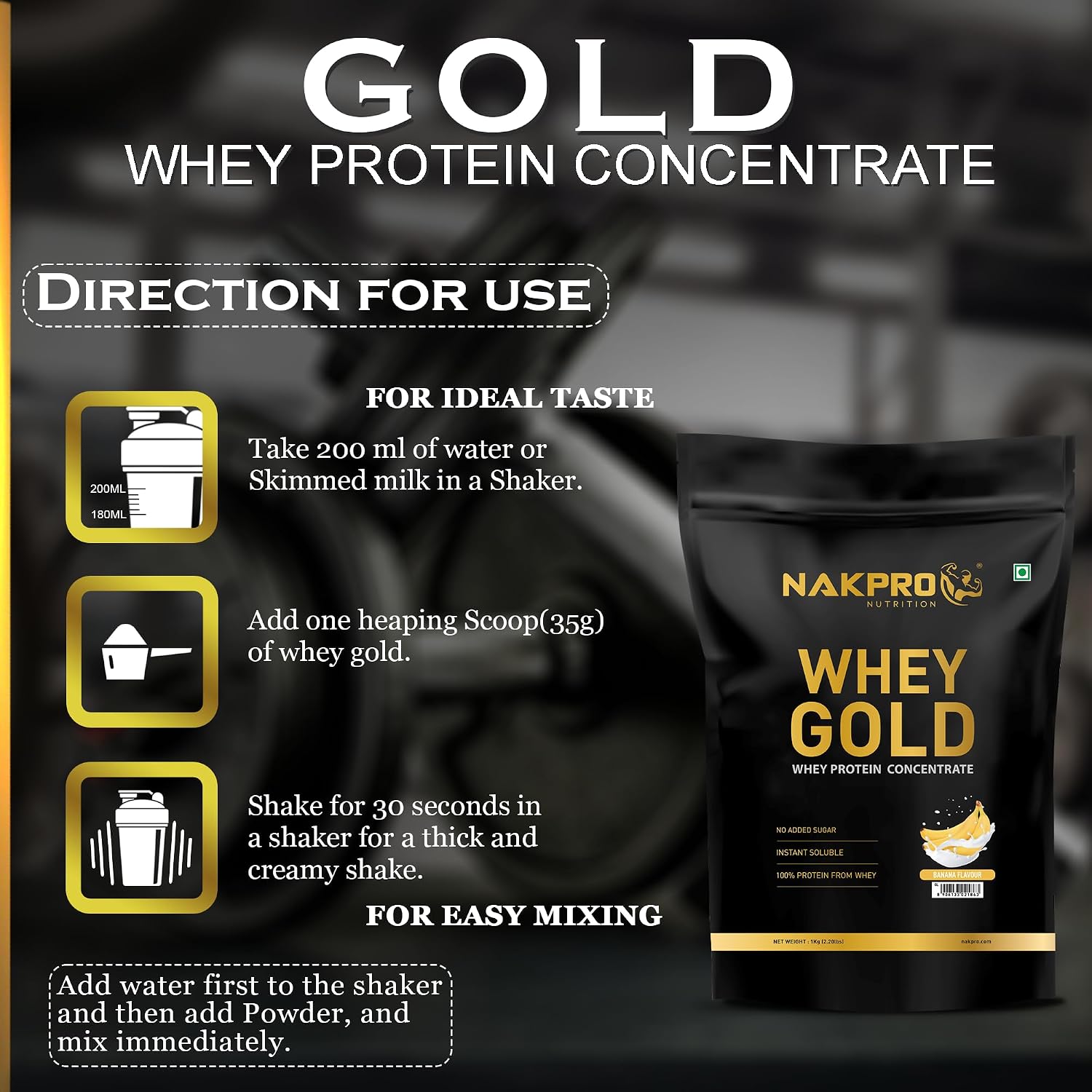 NAKPRO NUTRITION Gold Whey Protein Concentrate & Isolate front