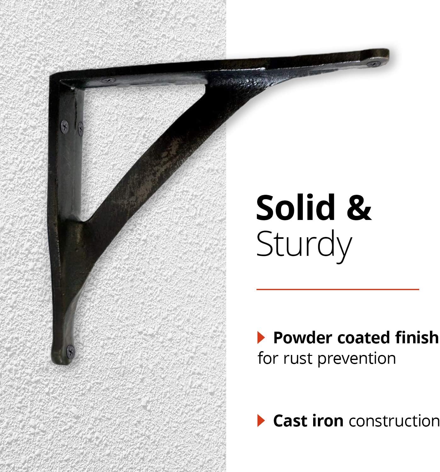 NACH Decorative Shelf Brackets, 4 Pack of 5 x 1 x 5.5 inch, Black Cast Iron Angle Brackets - Metal Shelf Brackets for Wall - Heavy Duty Industrial Shelf Bracket