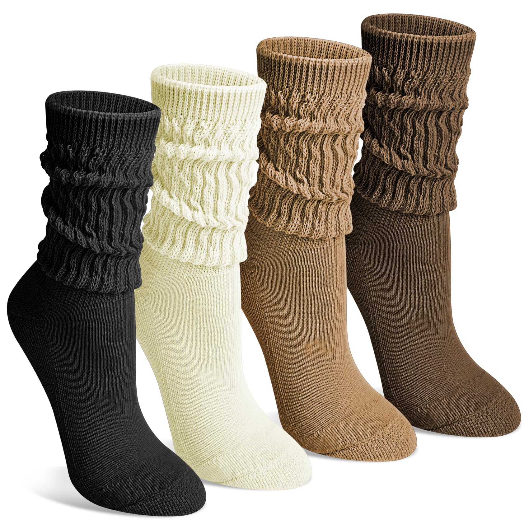 Tialfas 4 Paar Socken Damen, Stricksocken Strümpfe Socken Baumwolle Slouch Socken Kniestrümpfe Damen Scrunch Gestrickte Beinwärmer Beinstulpen Socken