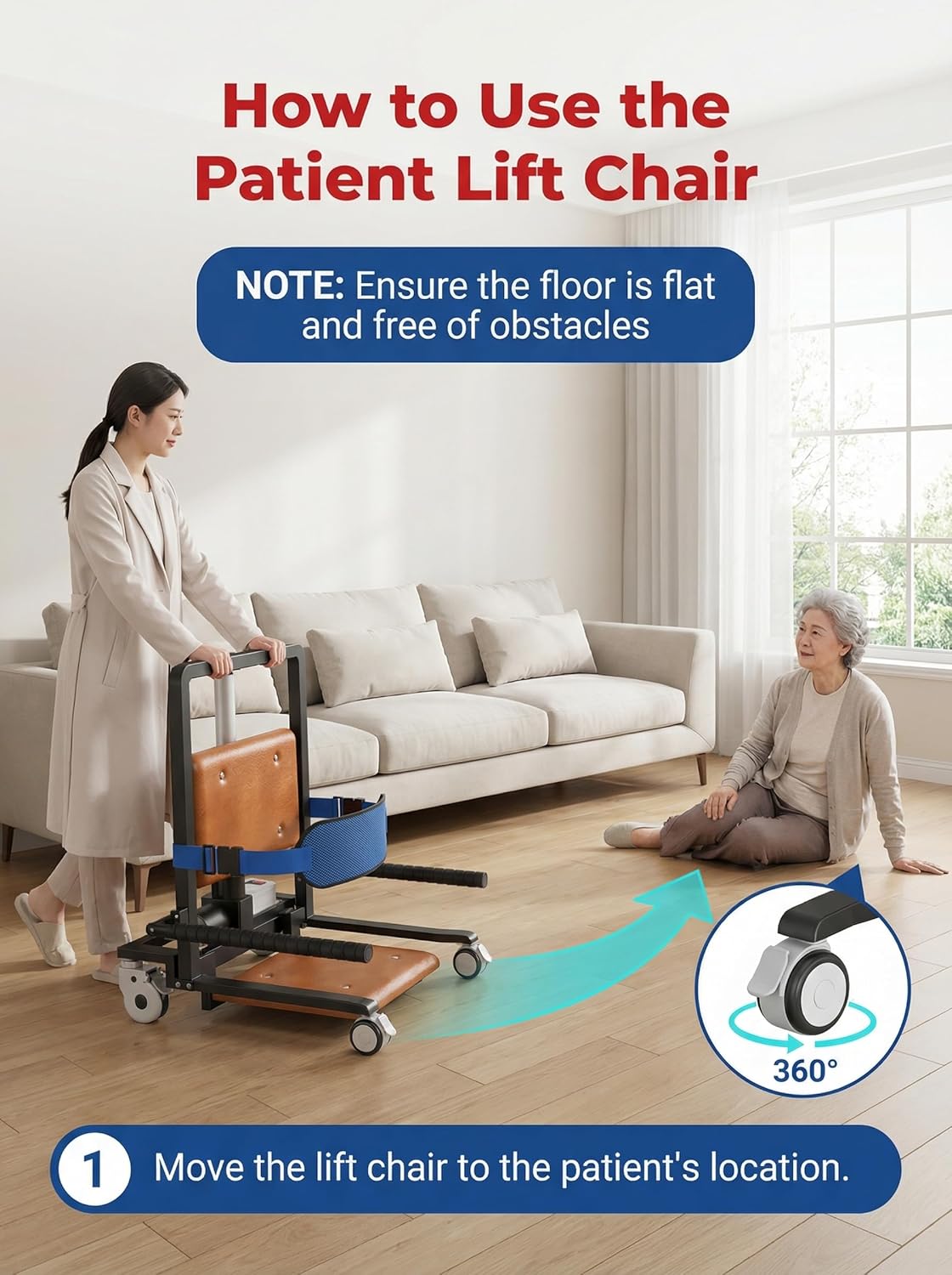 Electric Floor Lift with 4 Wheels for Elderly,Indoor Outdoor Chair Lift Device to Lift Elderly from Floor,Support Up to 450 LBS 2
