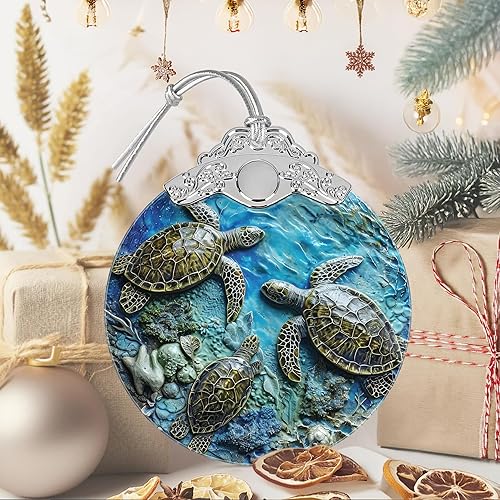 Miniatura 6 de Adornos de vitral de 3 pulgadas para árbol de Navidad, recuerdo de reliquia, idea de regalo, tortugas marinas