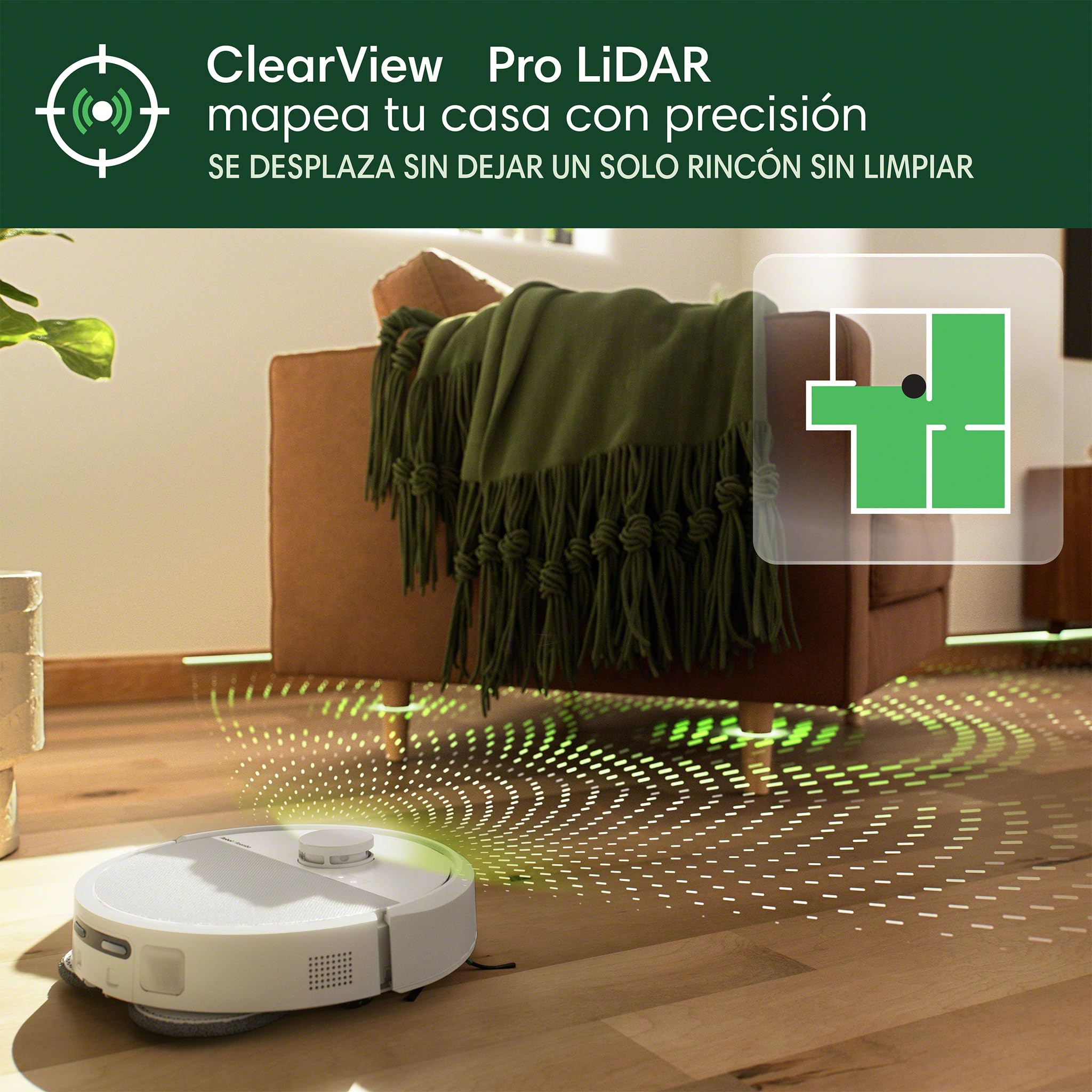 iRobot Roomba Plus 505 Combo con Base AutoWash multifunción y autolimpiable, mopas DualClean con PerfectEdge, PrecisionVision IA, Clearview Pro LiDAR, Secado Aire Caliente mopas, 75 días autovaciado_B