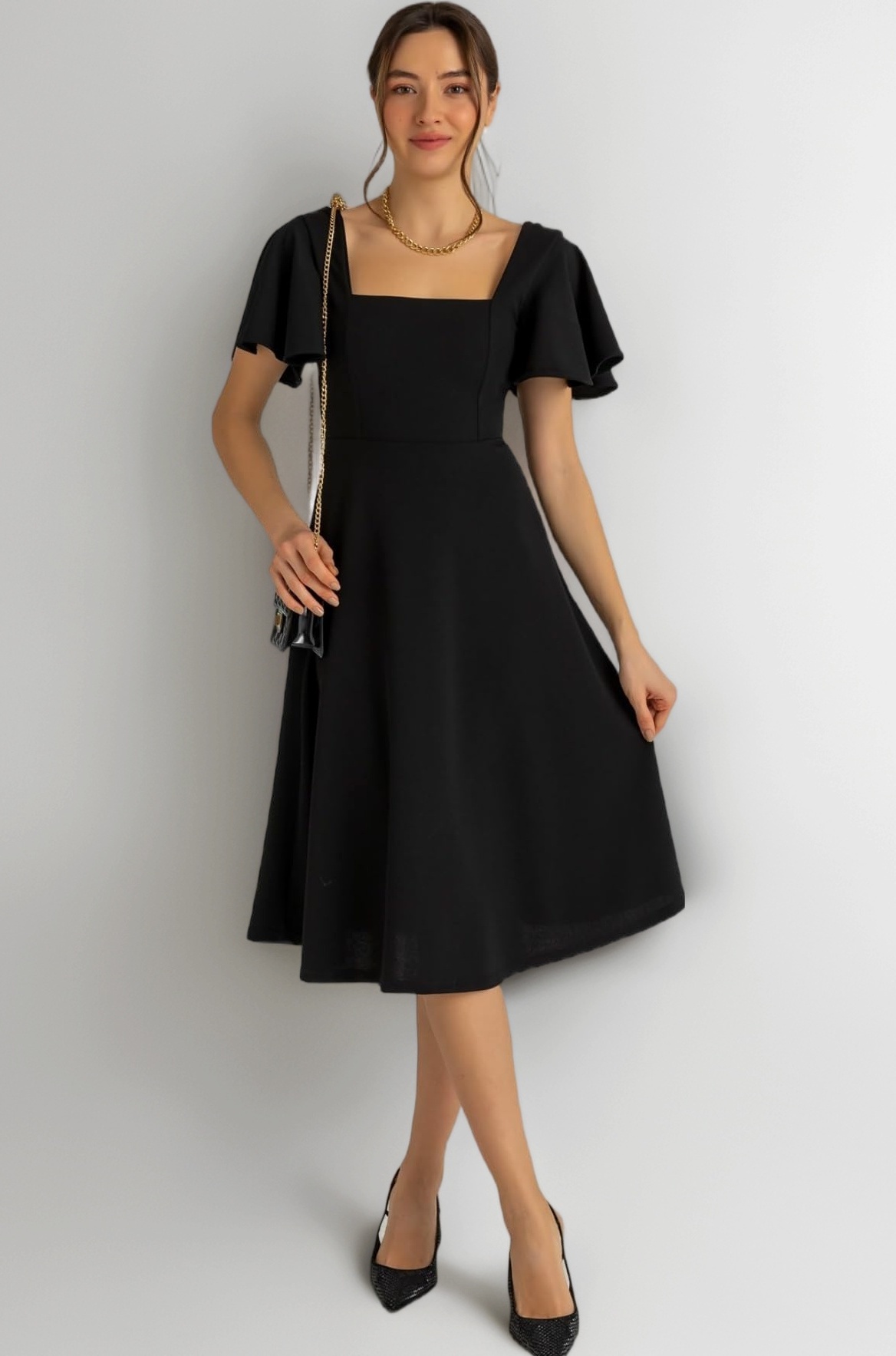 Women's Casual Solid Color Flared Sleeve A-line Dress - Pack of 1