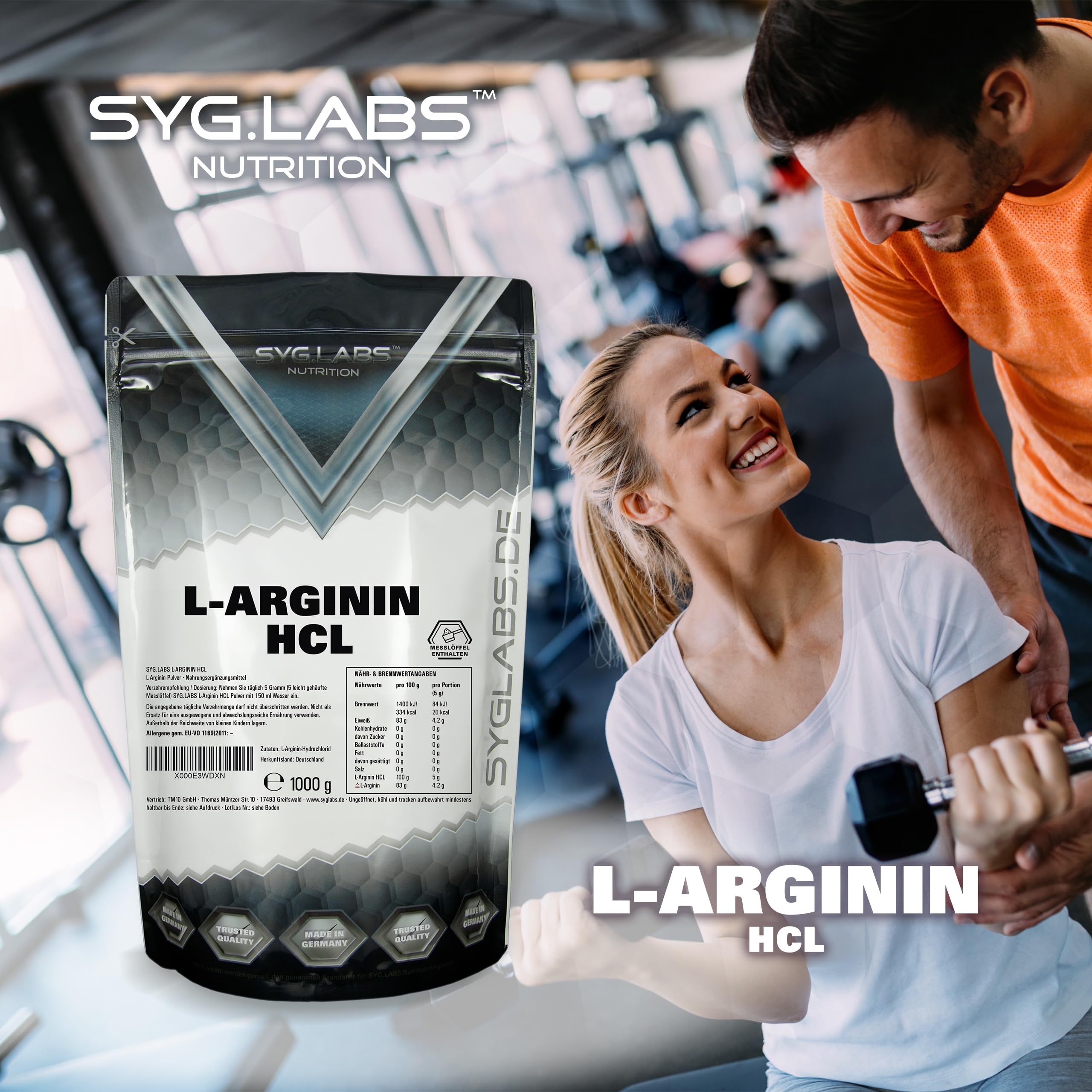 L-Arginin HCL - 1000g Pulver Premium L-Arginin Hydrochlorid - durch Fermentation - ohne Zusätze - vegan - Arginin