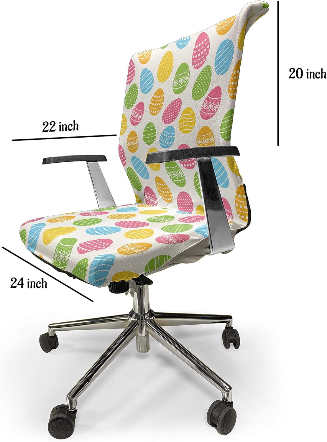 Ambesonne Easter Office Chair Cover, Greeting The Colorful and Fun Spring Season April Holiday Celebration with Food, Stretchable Decorative Universal Size High Back Printed Slipcover, Green Yellow