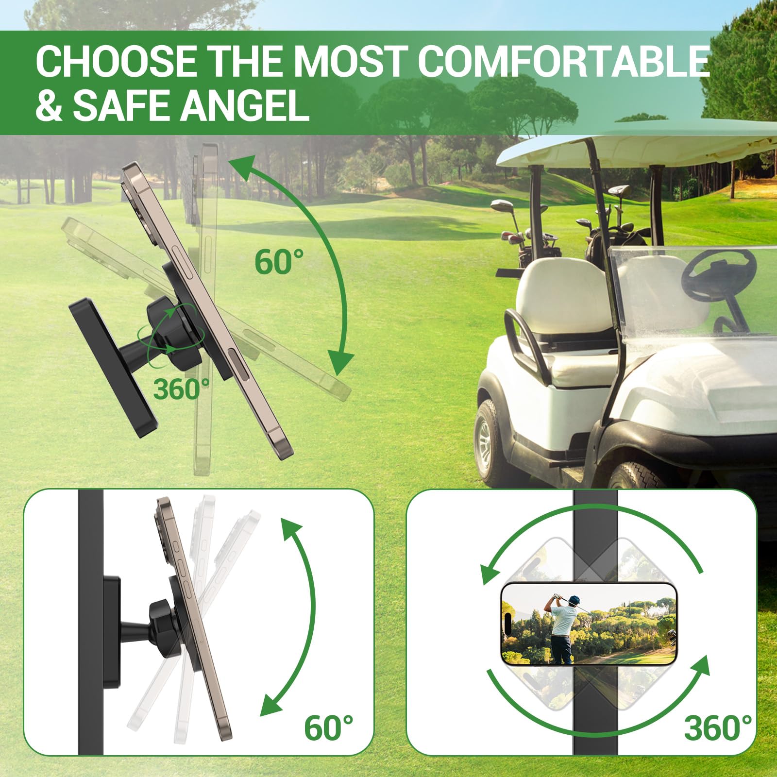 Porta para Teléfono Móvil de Carrito de Golf,Soporte Magnético para Teléfono para Gimnasio Soporte Magnético para Móvil en Carrito de Golf,Accesorios para Gym para Smartphones (Negro)