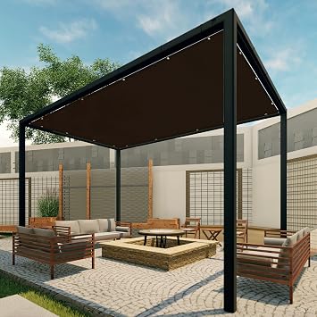 Patio 8 x 12 Sun Shade Cloth with Grommets, Outdoor Shade Sail Pergola Shade Cover Canopy, UV Block Privacy Screen Fabric with Straight Edge for Garden Deck Backyard Porch, Brown