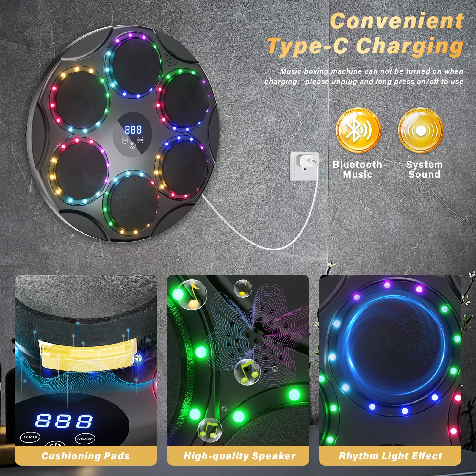 TODO Music Boxing Machine, Smart Bluetooth LED Musik Boxmaschine, 9 Geschwindigkeitsmodi und Bunte Lichter, für Kinder und Erwachsene, Weihnachten Geschenk