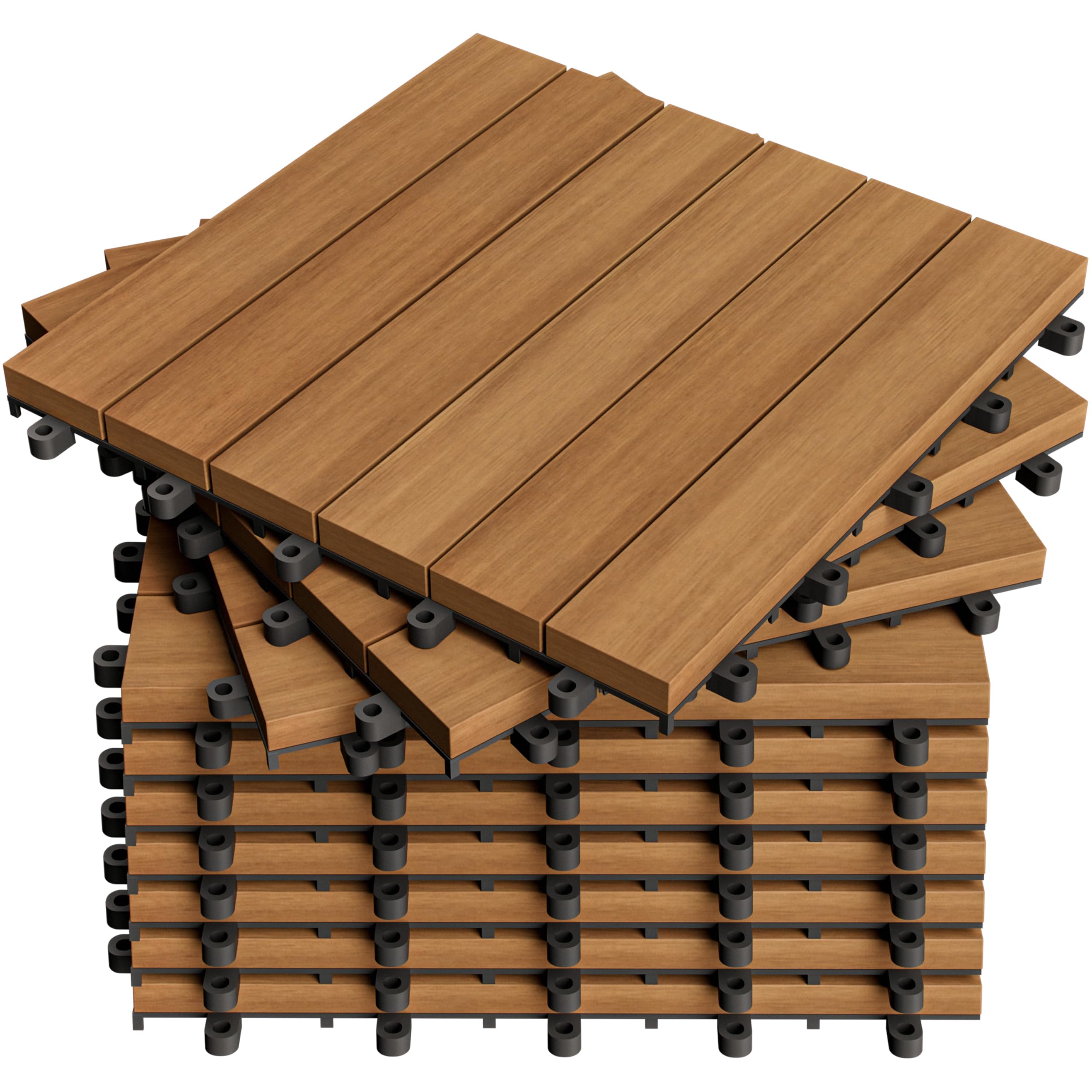 CASARIA® 11x Dalles bois clipsables 30x30cm bois d'acacia certifié FSC® dalle bois terrasse extérieur antidérapant sol balcon jardin caillebotis résistant UV intempéries pose facile