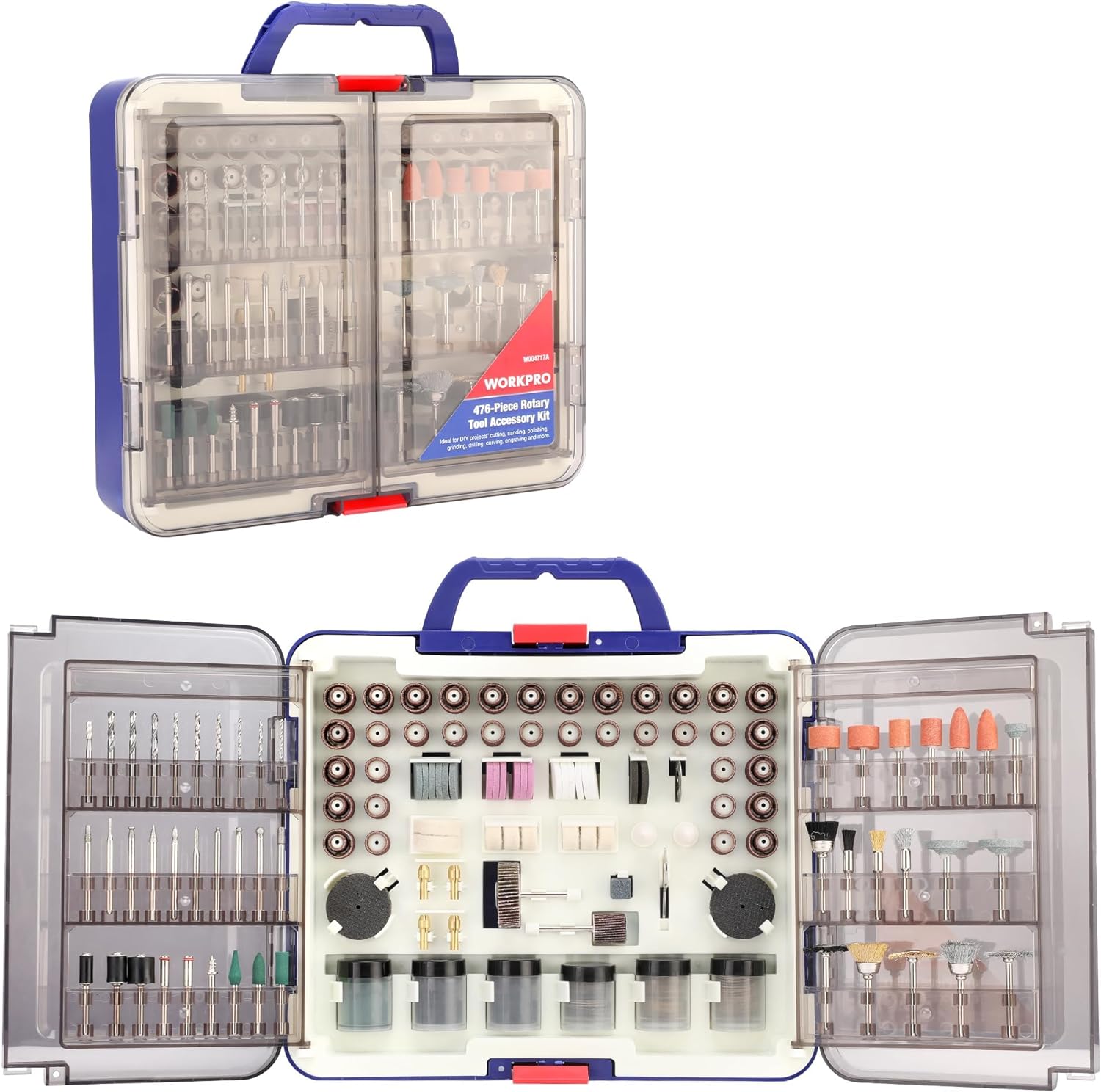 WORKPRO 476-Piece Rotary Tool Accessory Kit, Rotary Tool Bits for Easy Cutting, Grinding, Sanding, Polishing, Cleaning, Drilling, Carving and Engraving