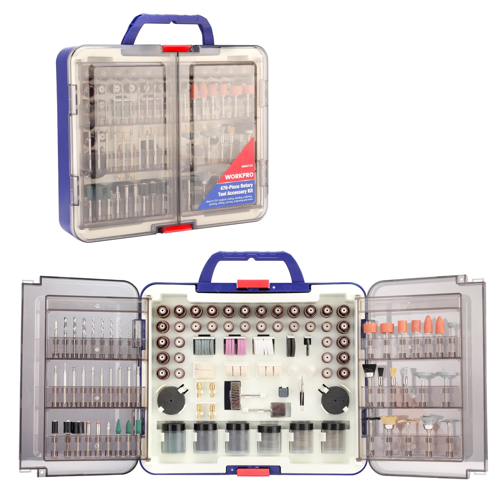 workpro rotary tool accessories kit, 476pcs accessory set, 1/8" shank electric grinder, fits dremel rotary tool, great for cutting, engraving, grinding, polishing, sanding, drilling