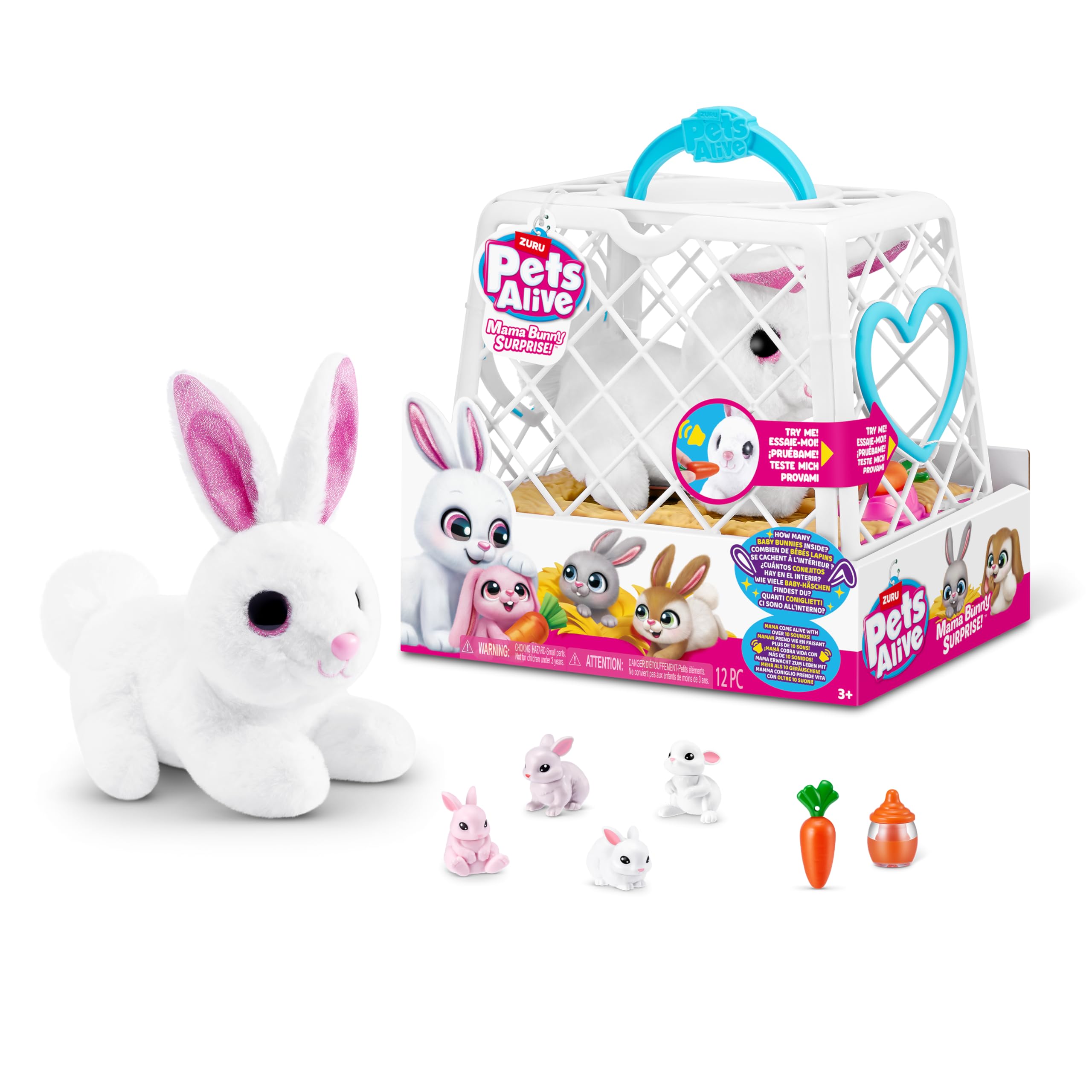 Pets Alive Mama Bunny & Baby Surprise by ZURU, Electronic Robotic Realistic Soft Bunny Plush Animal Surprise Toy for Kids.