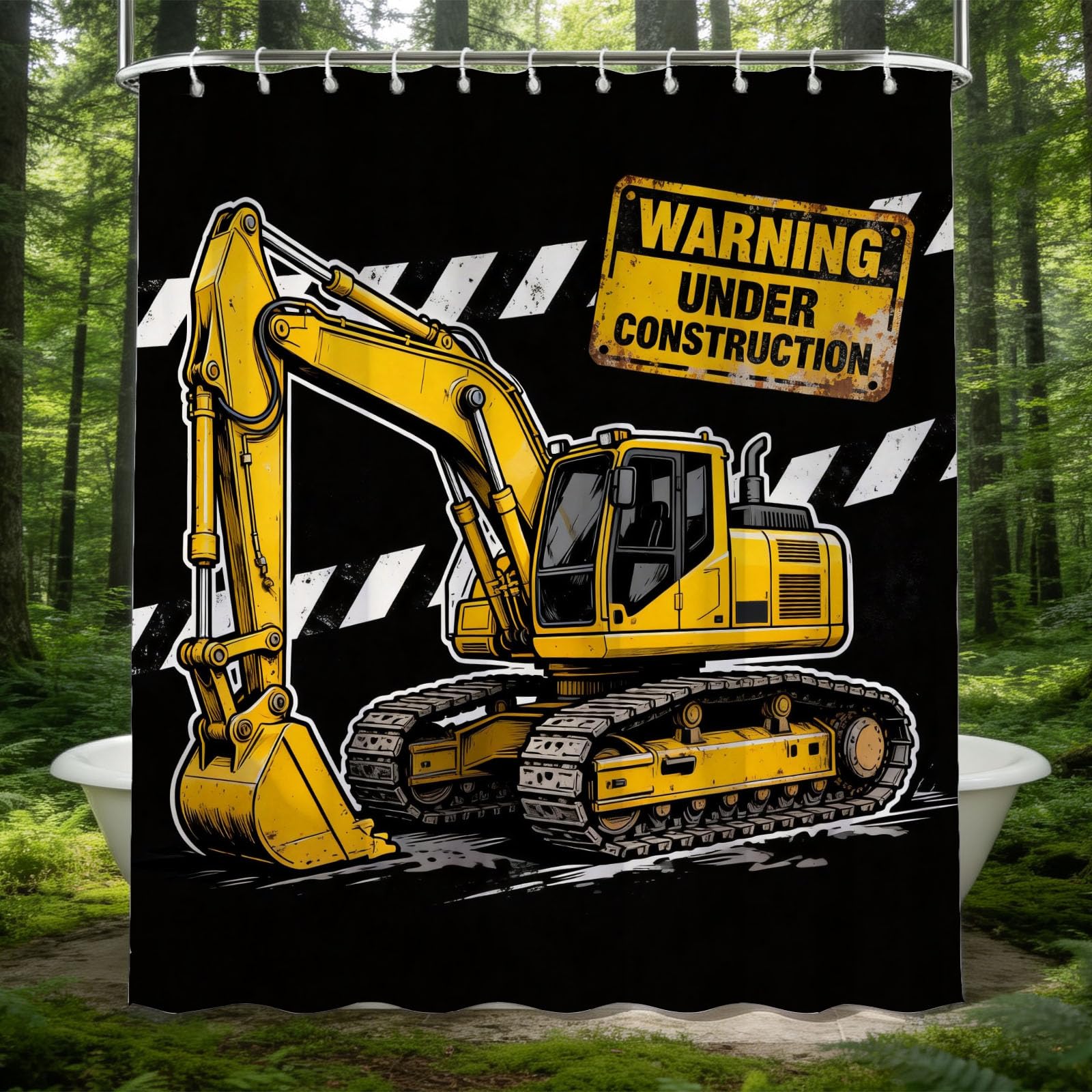 Hongduo 3D Boys Cartoon Excavator Shower Curtain for Stalls Bathtubs Industrial Bathroom Decor Shower Curtain Set Polyester Fabric Waterproof 120x180cm/48X71 Inch with Hooks