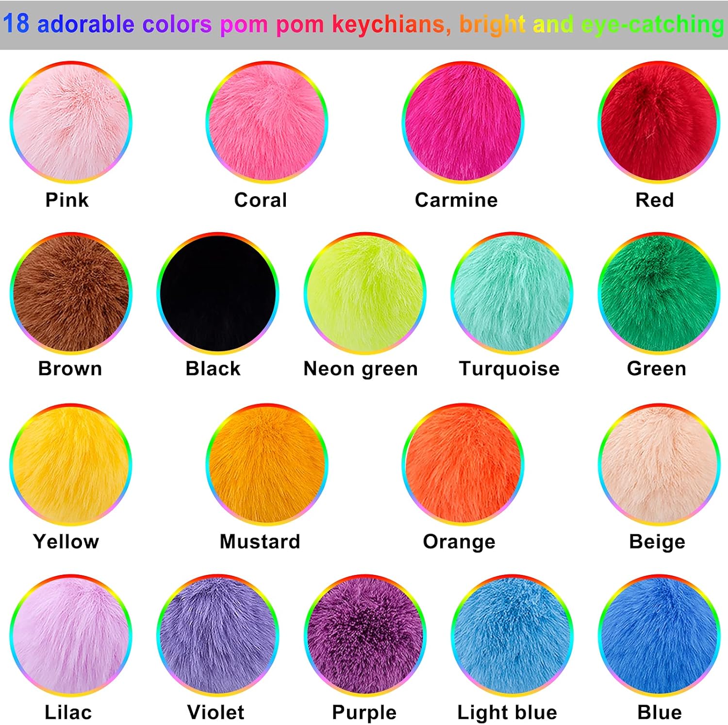 BQTQ 18 Pieces Pom Pom Keychain Rabbit Faux Fur Ball Keychain Fluffy Pom Pom Keychain Pom Pom Puff Ball with Keychain Hooks - Image 2