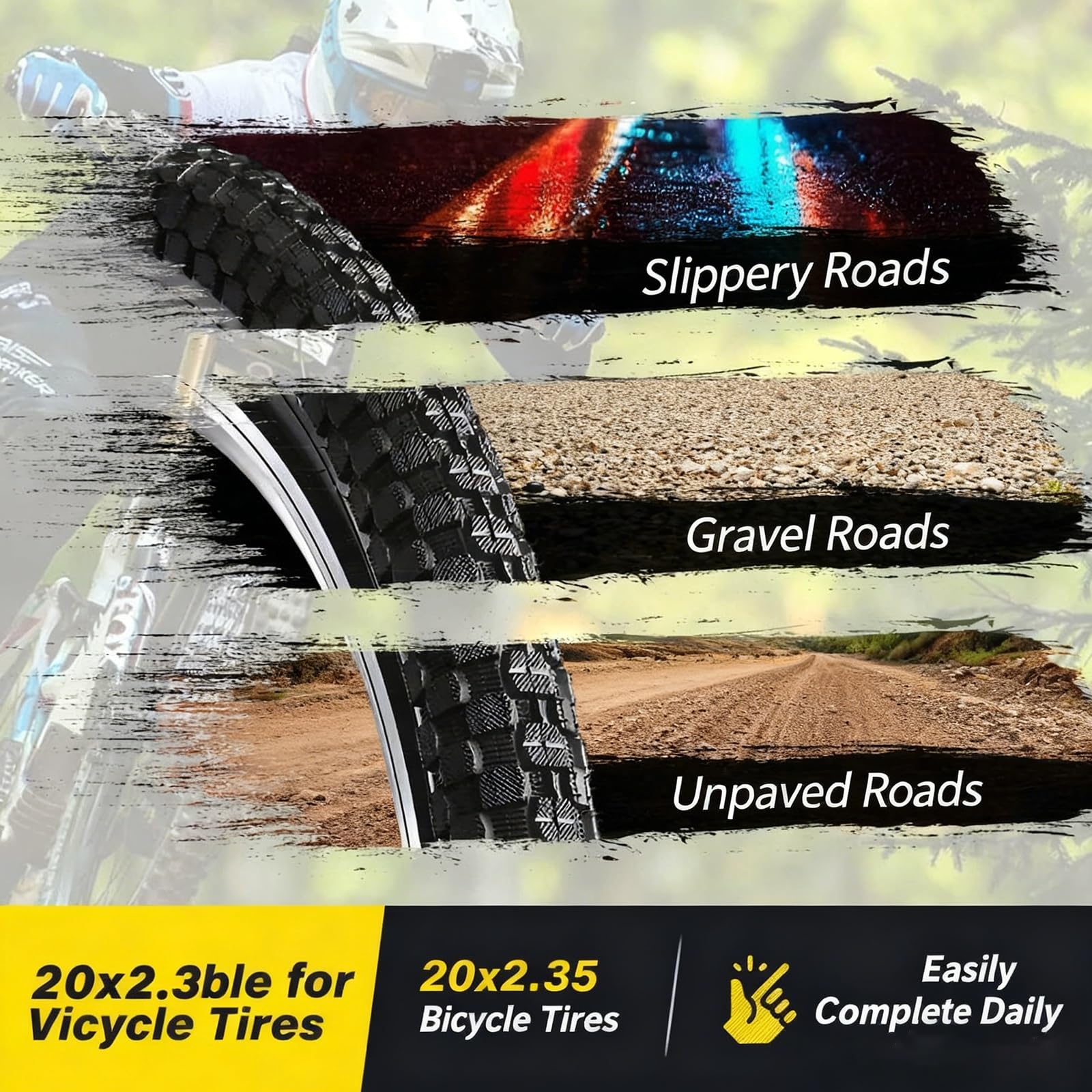 2PCS 20x2.35 Opon Odporny na Przebicia, Wszystkie Tereny dla Roweru Górskiego, BMX, Składanego, Komunikacyjnego, na Żwirze, Błocie, Szeroki Bieżnik, Wzmocniona Ściana Boczna, Niski Opór Toczenia