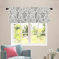 Vista 5 de Cenefas de cortinas de hojas silvestres para ventanas de primavera y verano con hojas negras y grises, cenefa de ventana de mariposa, cortina corta