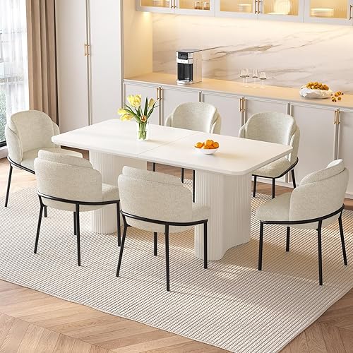 Miniatura 25 de Mesa de comedor rectangular blanca de 63 pulgadas, mesa de cocina moderna con patas de apoyo onduladas resistentes y elegantes para sala de estar,