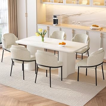 63" Rectangular Dining Table with 6 Chairs, Modern White Kitchen Dinner Table with Chairs Set for Living Room, Dining Room & Kitchen