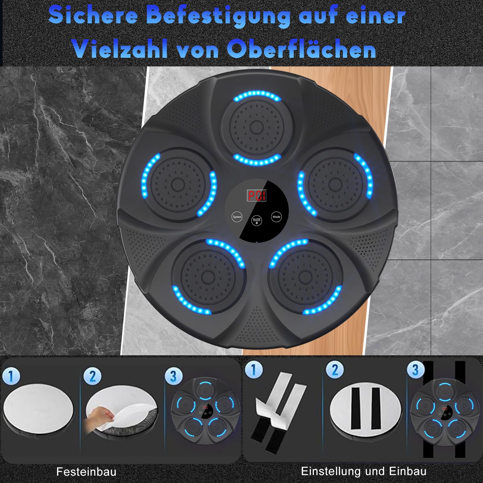 Music Boxing Machine, LED Licht Box Wand mit Musik Box Maschine mit Boxhandschuh, 9 Geschwindigkeitsmodi & Zählmodus Musik Power Boxing Boxautomat, Bluetooth Musical Boxmaschine für Kinder