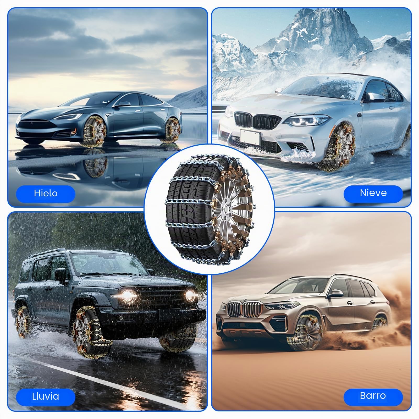 Cadenas Coche Nieve Acero al Manganeso 10Piezas Ninonly Cadenas Nieve Universales Emergencia para Vehículos Coche Camión SUV Aptas para 165-265 mm para Barro, Arena, Nieve, Hielo, Escalada