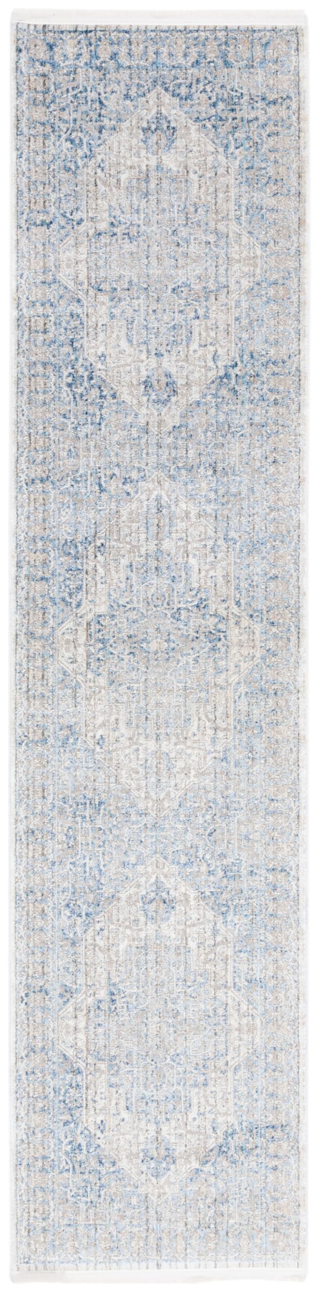 SafaviehDream Collection Runner Rug - 2' x 8', Grey & Turquoise, Vintage Distressed Design, Viscose, Ideal for The Living Room, Bedroom, Dining Room (DRM401J-28)