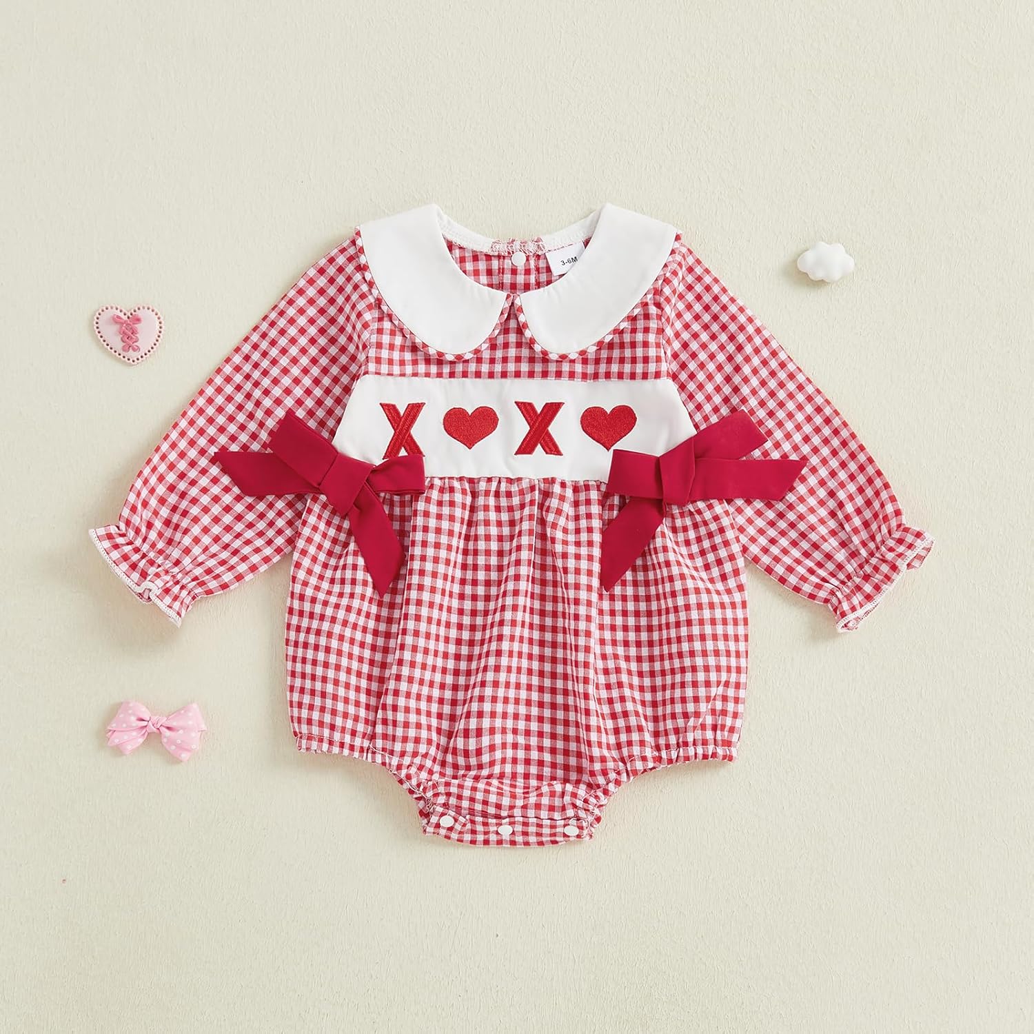 My First Valentines Day Baby Girl Outfit Love Heart Smocked Bubble Romper Onesie Newborn Baby Valentines Clothes - Image 3