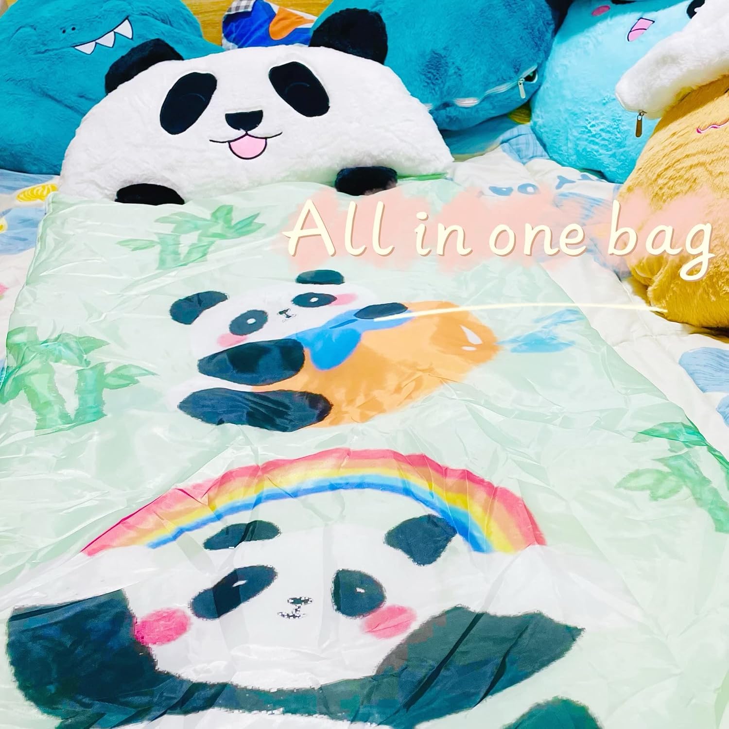 Panda Kids Sleeping Bag with Pillow, Animal Sleeping Bag, Machine Washable, Perfect for Camping, Travel, Sleepovers & Indoor Play, Slumber Bags for Kids with Pillow Girls Boys