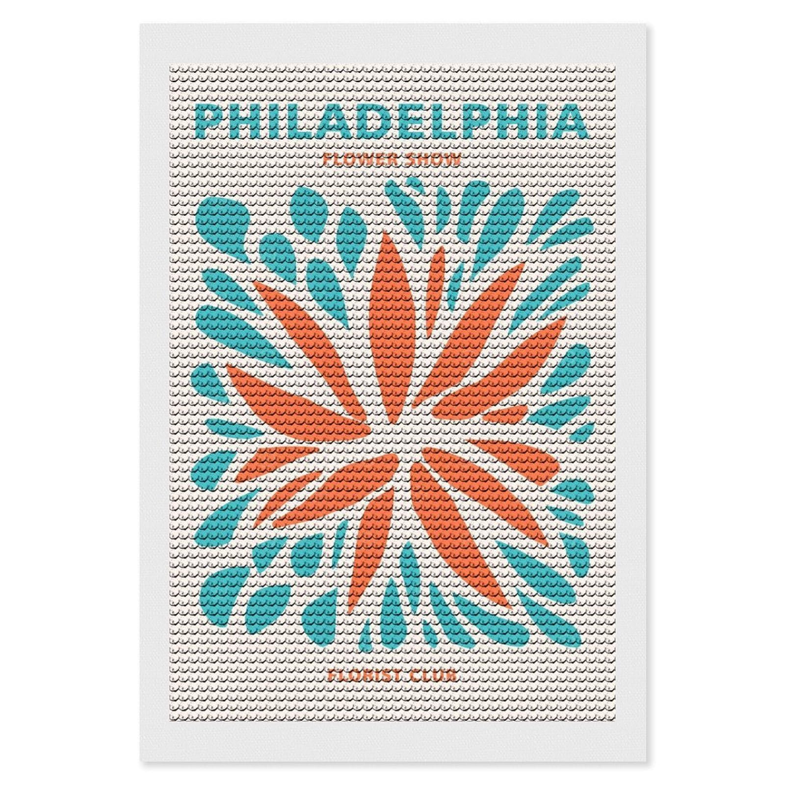 Junmoney Philadelphia Florist Club Diamond Art Canvas 8"x12", for Adults, Pleasing Wall Art Project, Modern Decor, Gift Idea, Nice Detail and Sparkle