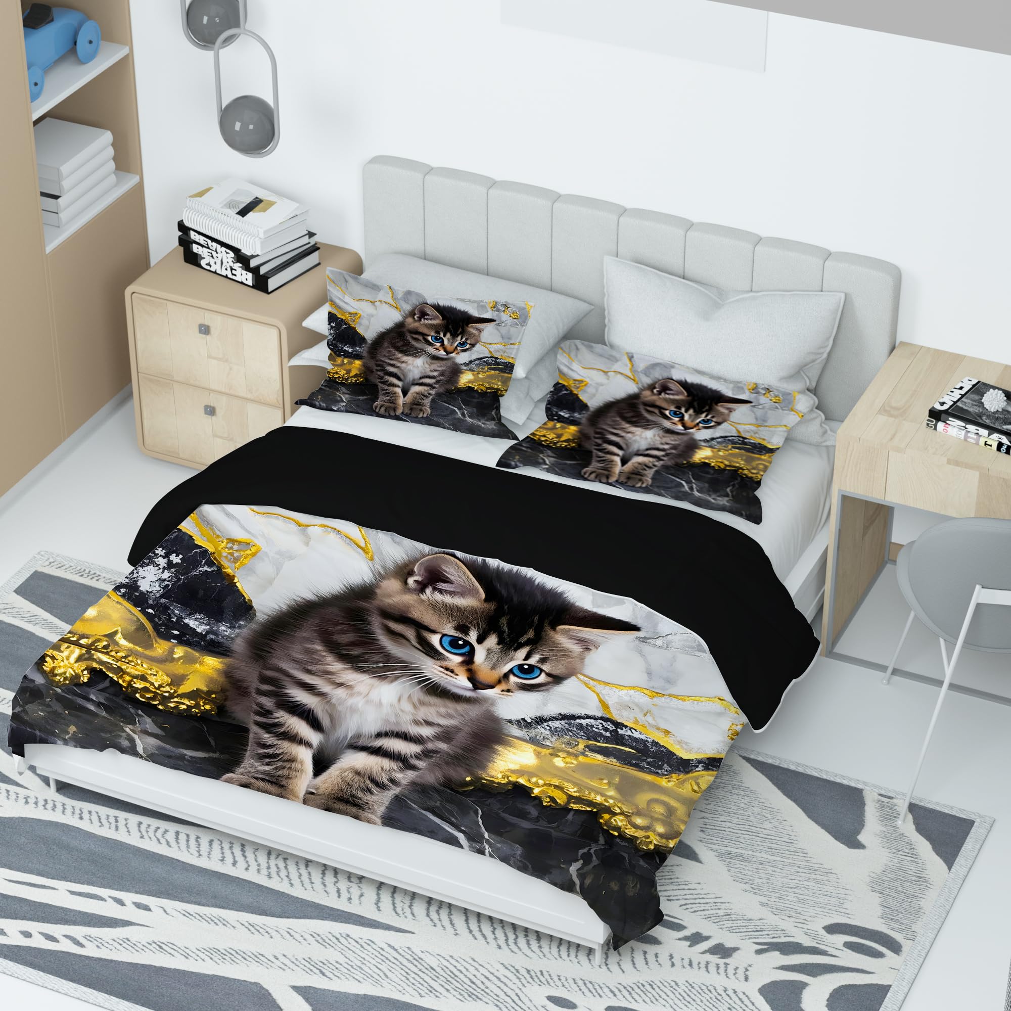 VTRXEG Cat Bed Linen 135 x 200 cm, 3D Cat Motif Microfibre Duvet Cover, Pet Cat Bedding Sets 3-Piece - Image 3