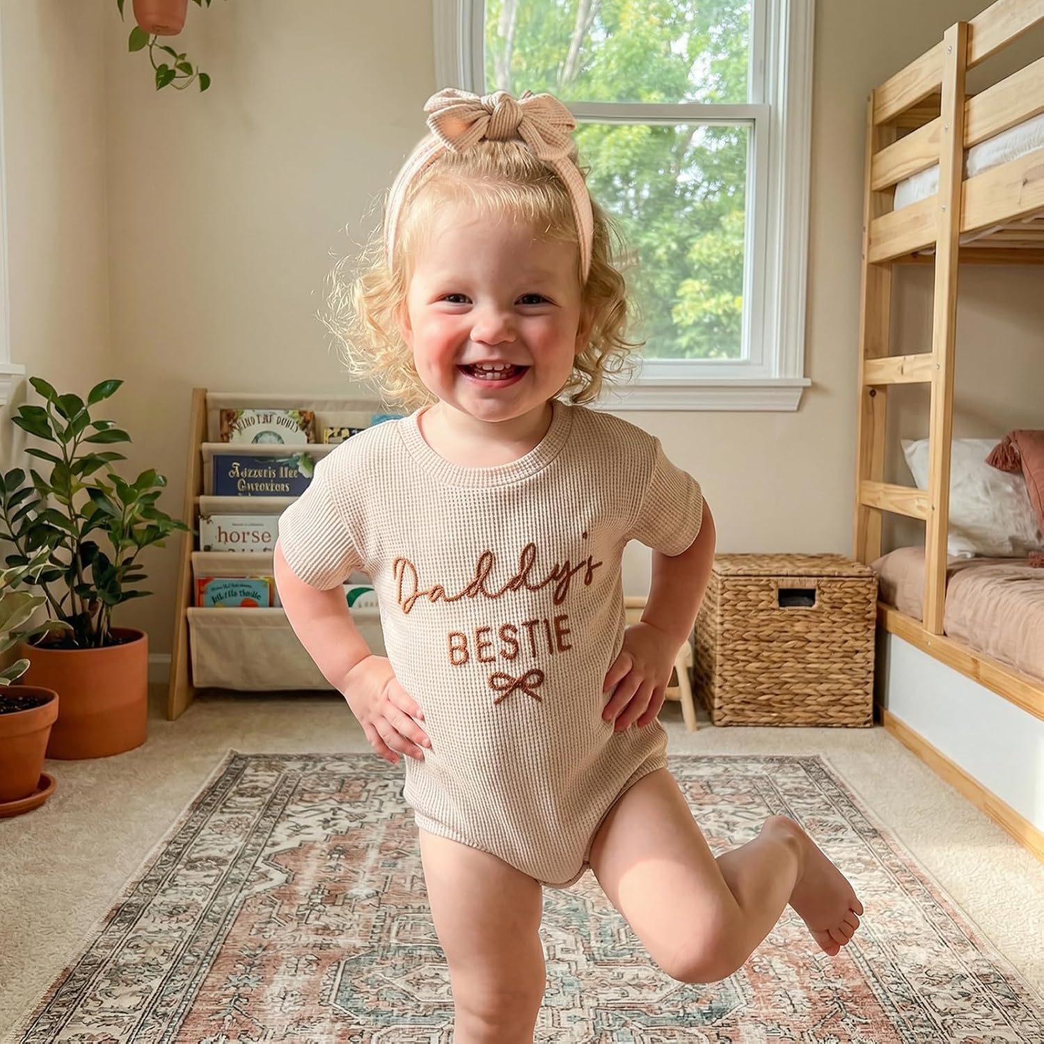 Baby Girl Clothes Daddys Girl Outfit Cute Letter Embroidered Waffle Bubble Romper Onesie Tee Shirt
