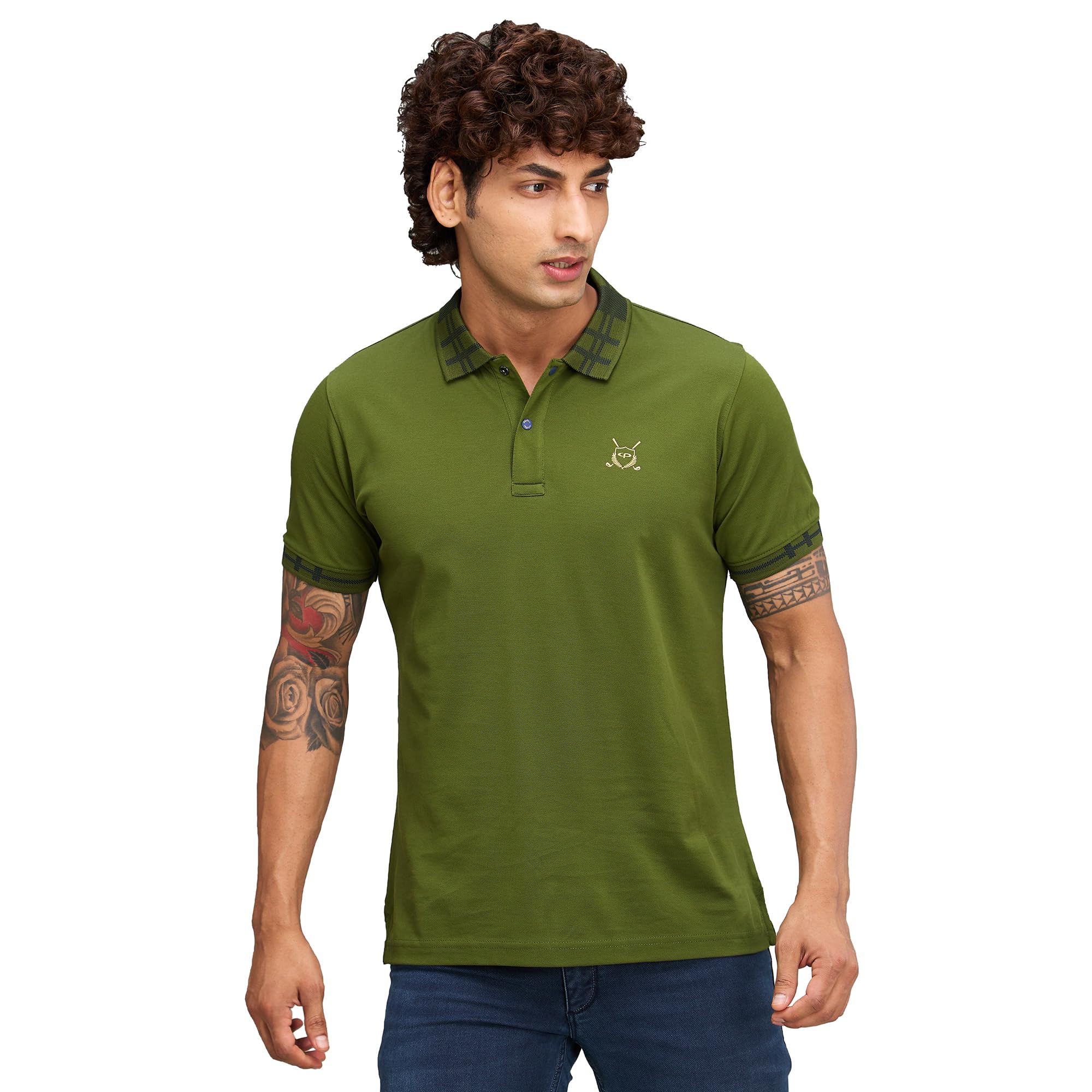 colorplus Men's Regular Fit Solid Pattern Pure Cotton Plain Collar Half Sleeve Casual T-Shirt-picture-29