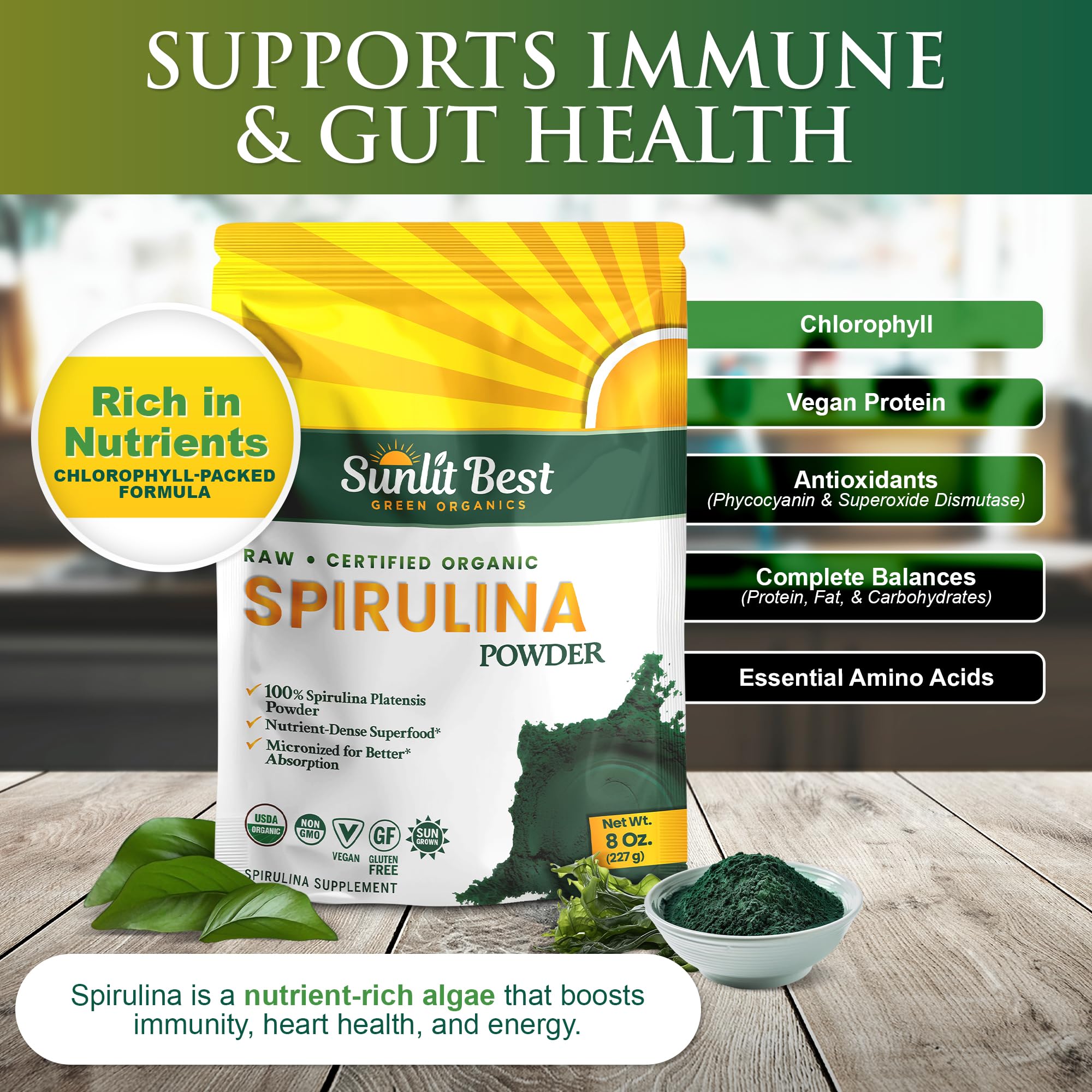 Sunlit Best Organic Spirulina Powder, Green Algae Natural Superfood, 8 Oz — Amazon image 2