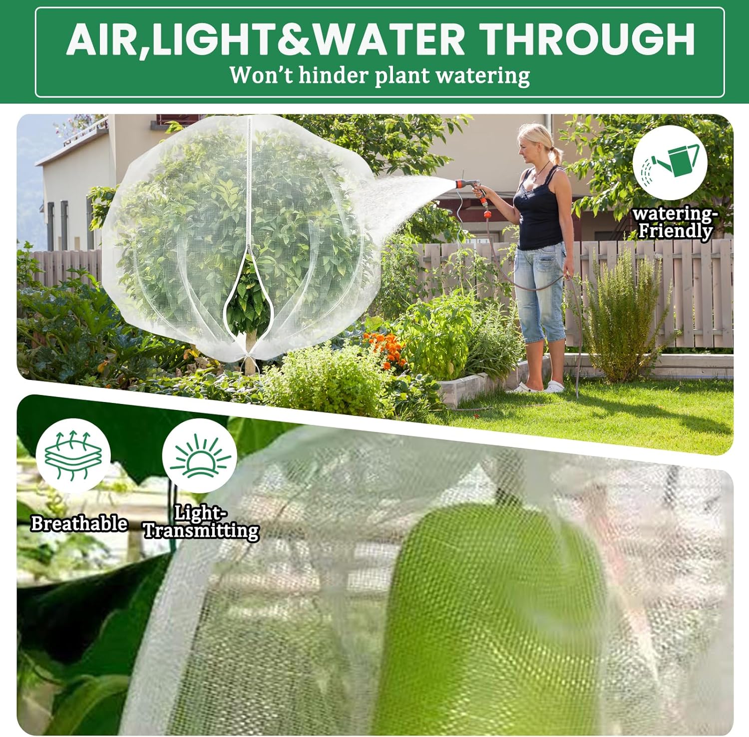 Bird Netting for Garden Protection, Fruit Tree Netting Bag with Zipper & Drawstring 2 Pack 5.3x6.6 Ft Reusable Garden Insect Netting Pest Barrier Mesh Cover for Vegetables,Bushes,Flowers and Plants