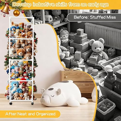 Miniatura 4 de GEEWAY Almacenamiento de animales de peluche extra grande de 71 pulgadas con pizarra blanca, jaula de zoológico de PVC de 450 L con ruedas de freno,