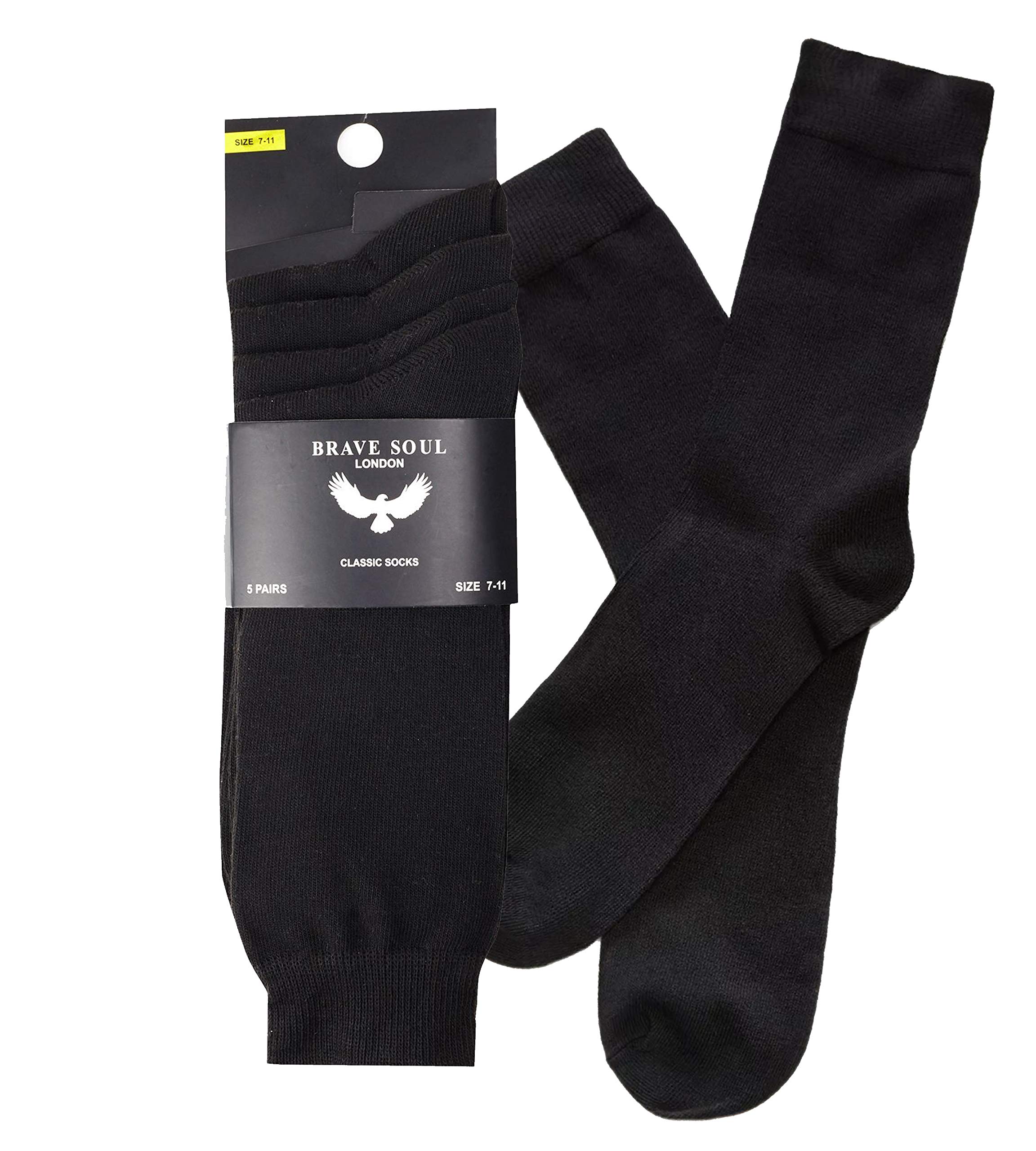 NEW MENS SOCKS 5 Pairs OF Designer Mens SOX BRAVE SOUL Men Socks Size 7-11 BLACK (7-11, BLACK)