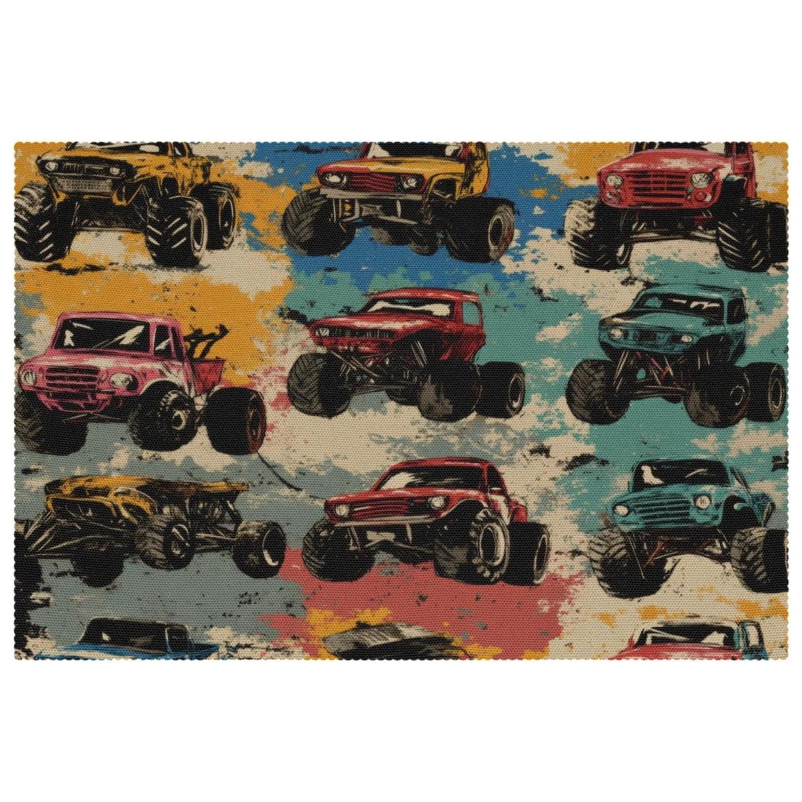 Sets de table Monster Truck de qualité supérieure en tissu Oxford résistant pour repas et cuisine