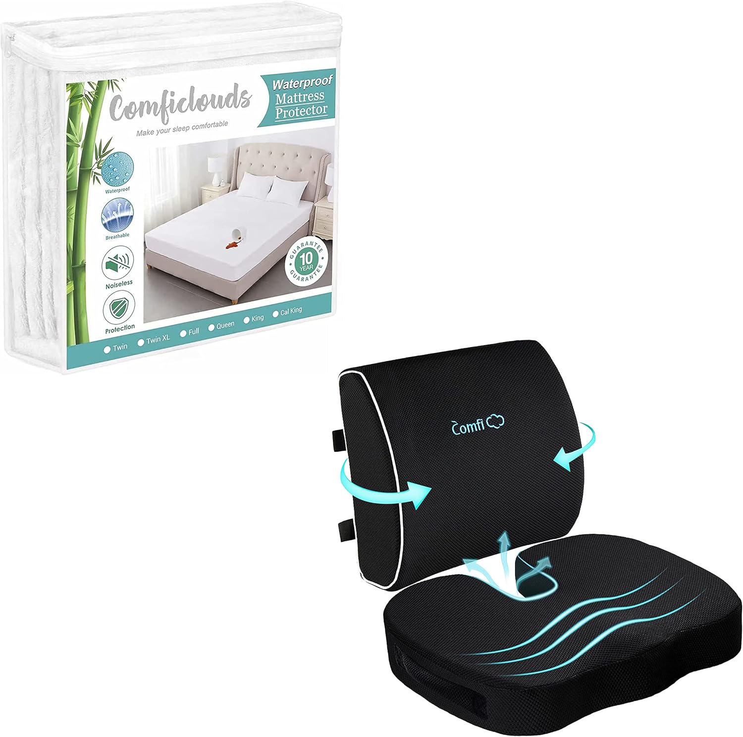 Coccyx Seat Cushion and Lumbar Support Pillow for Office