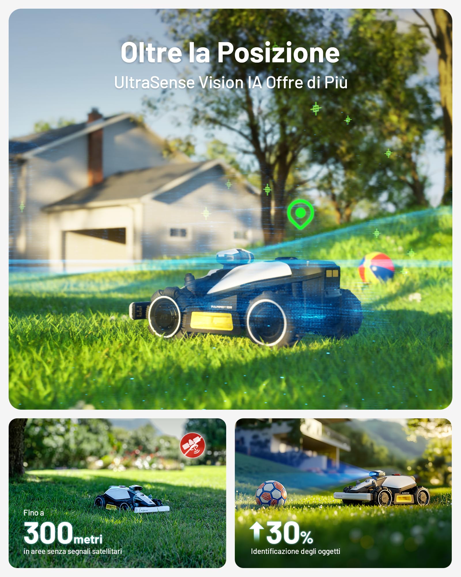 MAMMOTION LUBA mini AWD 800 Robot Tagliaerba Senza Filo Perimetrale, Consigliato 800m², Max. 1000m², Mappatura Automatica Visione AI 3D, Pendenze 80%, Altezza di Taglio 20-65mm, con Modulo 4G