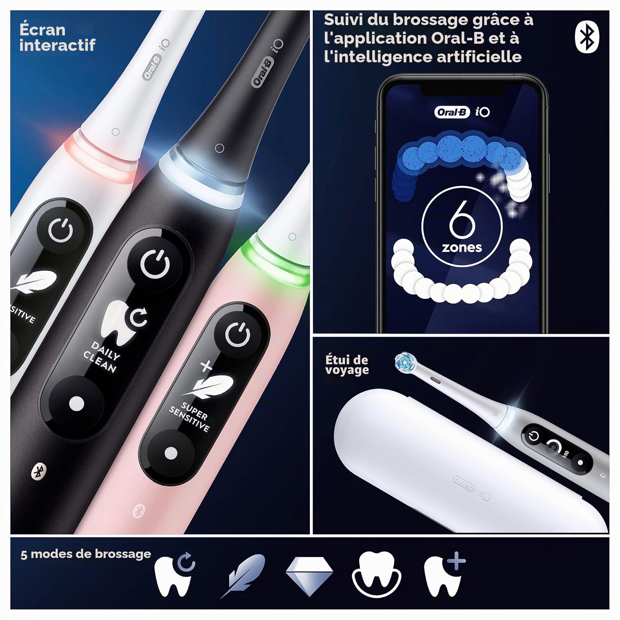 Oral-B iO 6 Sensitive Edition Brosse à dents Electric Toothbrush, Technologie magnétique, 2 brosses, 5 modes de brossage pour soins dentaires, affichage et étui de voyage, conçu par marron, sable rose