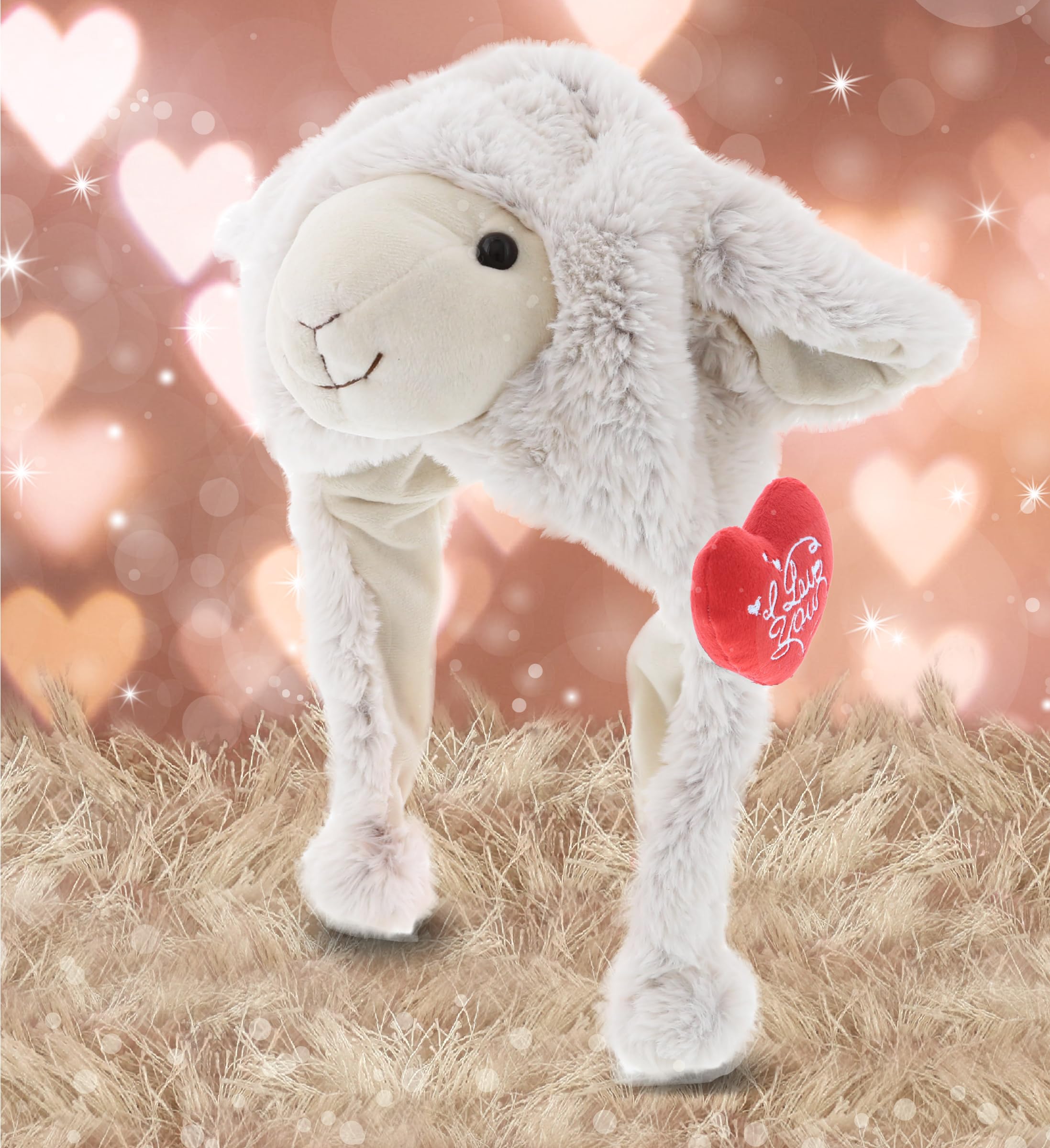 DolliBu I Love You Plush White Sheep - Personalized Valentine Stuffed Animal With Red Heart, 11.5 Inches