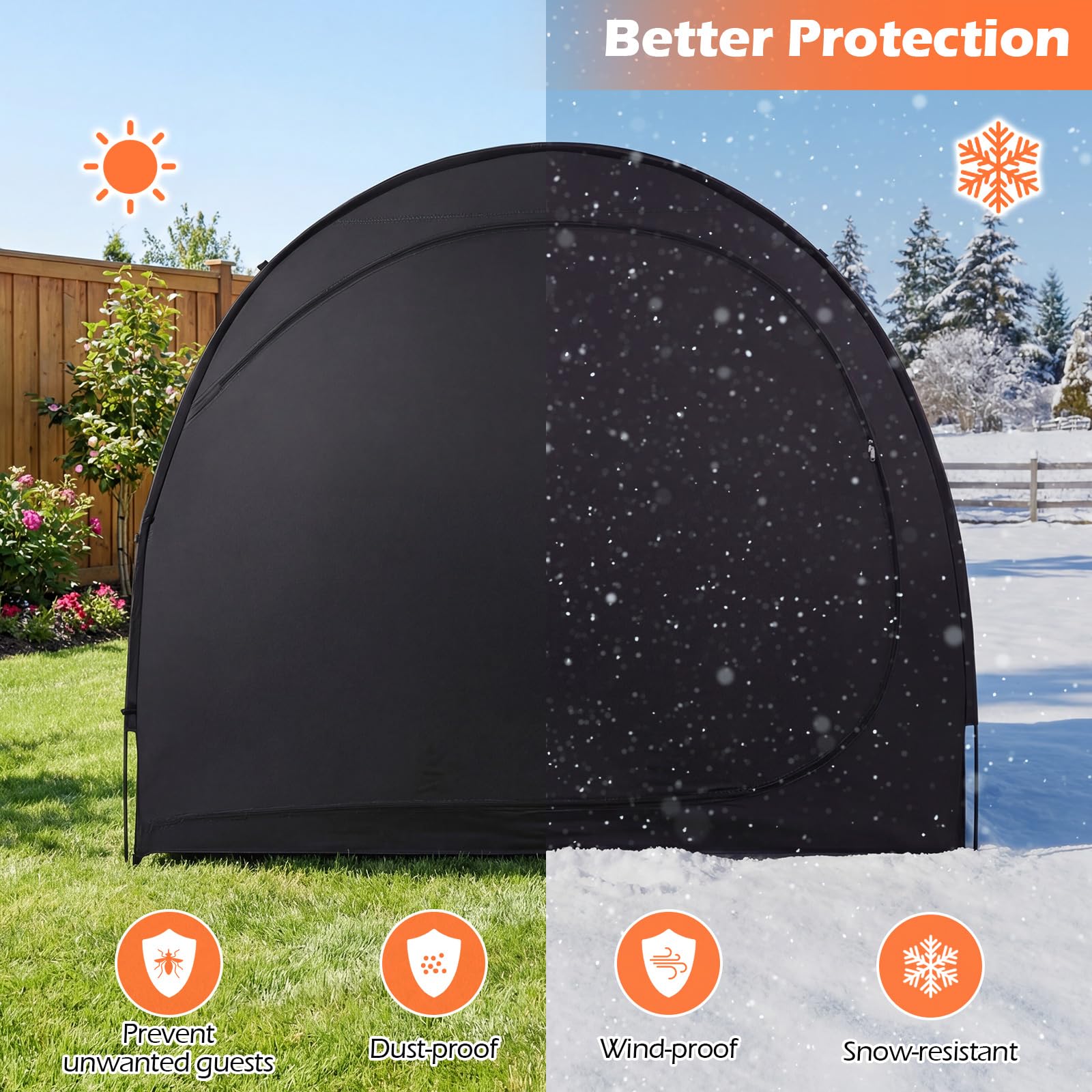 Goplus Bike Storage Shelter, Portable Bicycle Shed w/Waterproof PU Coated Oxford Fabric, Floor Mat, Zippered Door, Bicycle Protection Cover Shelter for Motorcycles, Garden Tools, Lawn Mowers — view 2
