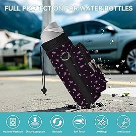 icolor Water Bottle Carrier Bag with Strap 25/32/40 oz Crossbody Bottle Holder with Phone Pocket Sling Sleeve Insulated Neoprene Water Bottle Pouch for Walking Travelling (Black&Purple, 25oz)