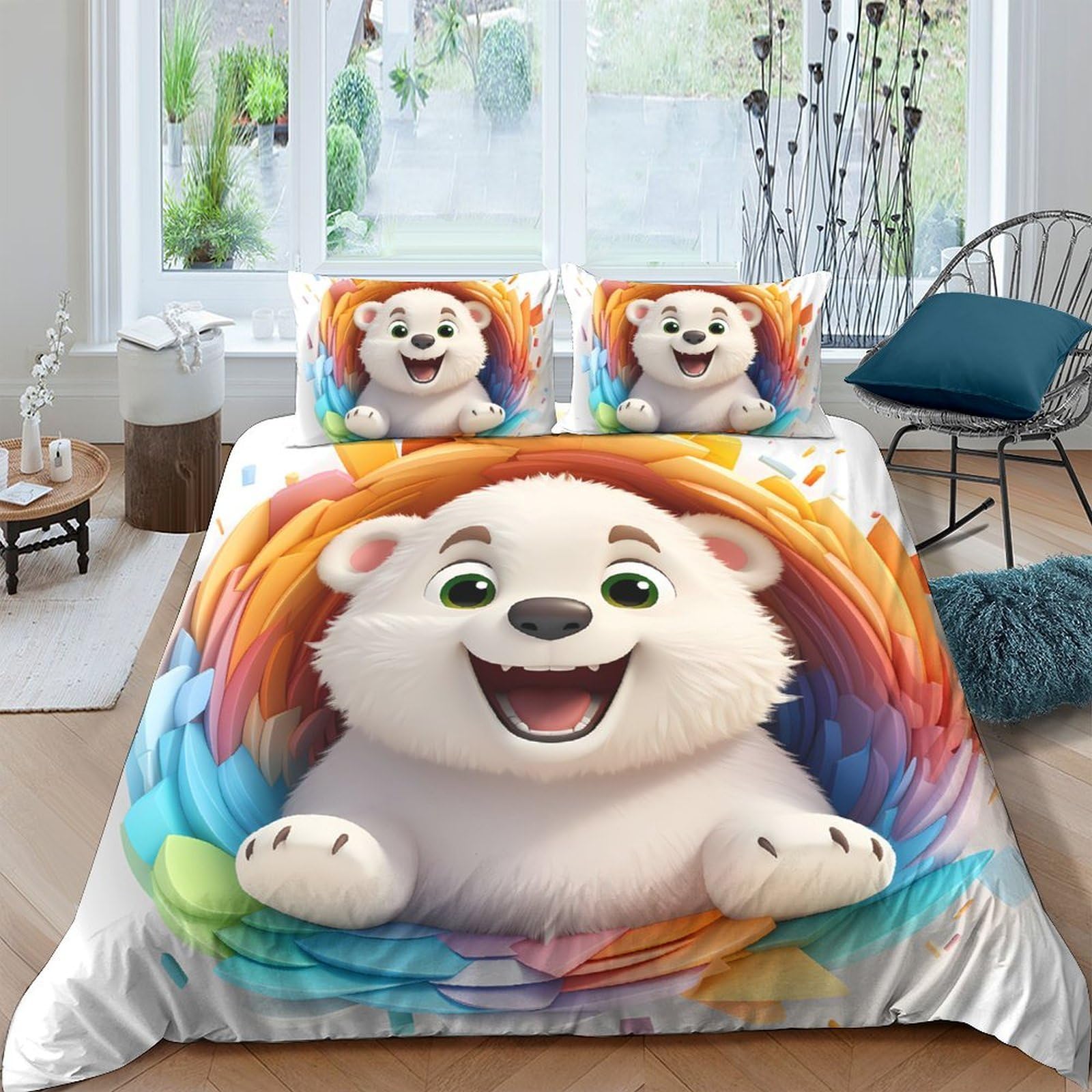 Ctjqhvkz Style-4 3D Printed Happy Polar Bear Fitted Sheet Microfiber Soft Colourful Cartoon Bed Cover For Bedroom Dorm Decor Single（135X200cm）