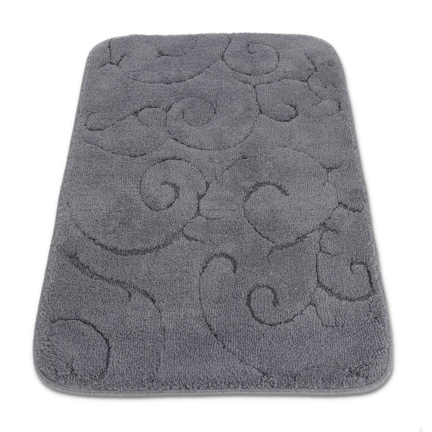 Casatessile Tappeto Bagno Cotone Antiscivolo Provence Assorbente, Soffice, Ecofriendly - Grigio Antracite, 60x100 cm.