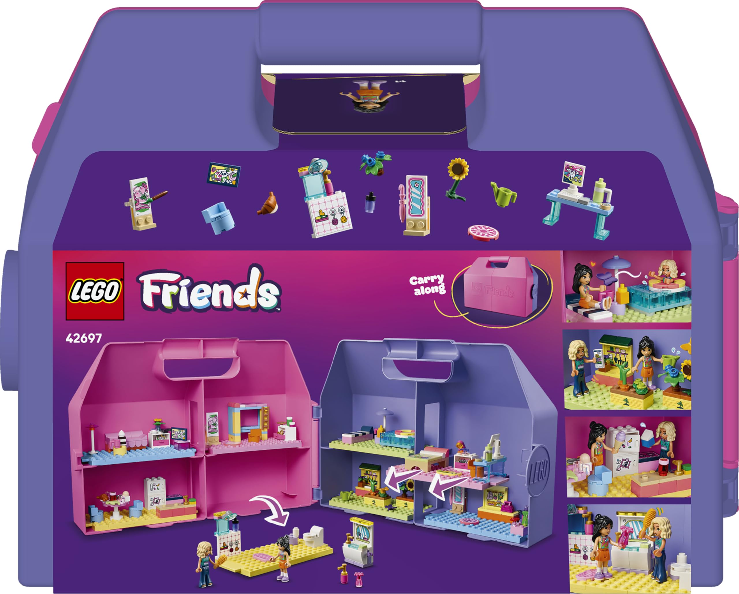 LEGO Friends Casa de Muñecas Creativa Portátil de Juguete – Juego de Viaje con Casita de 6 Habitaciones, 2 Mini Muñecas y Accesorios – Regalo de Cumpleaños para Niñas de 6+ Años – 42697